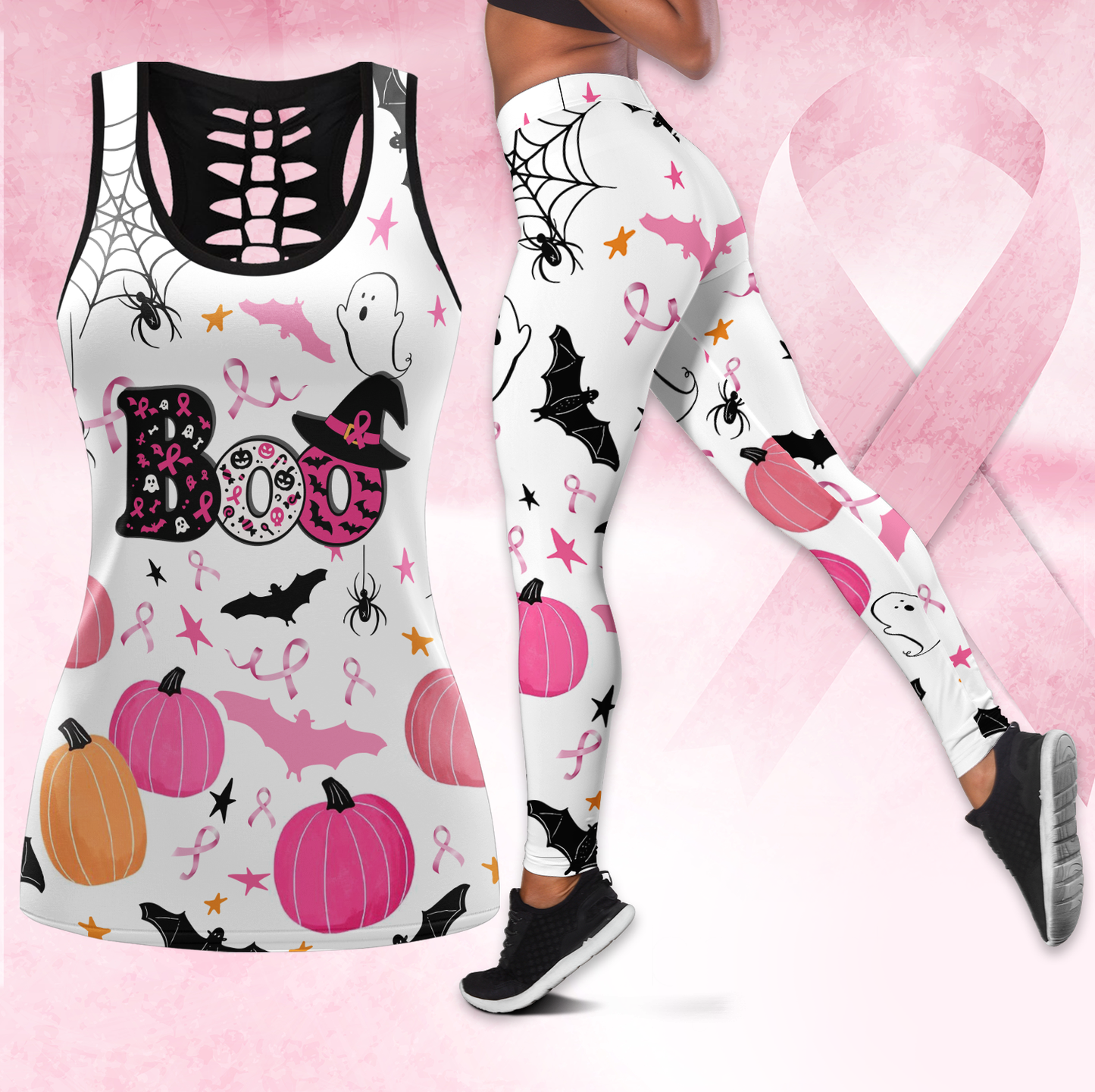 Boo! Pink Ribbon Halloween Activewear – Support Breast Cancer Awareness, Custom Choo