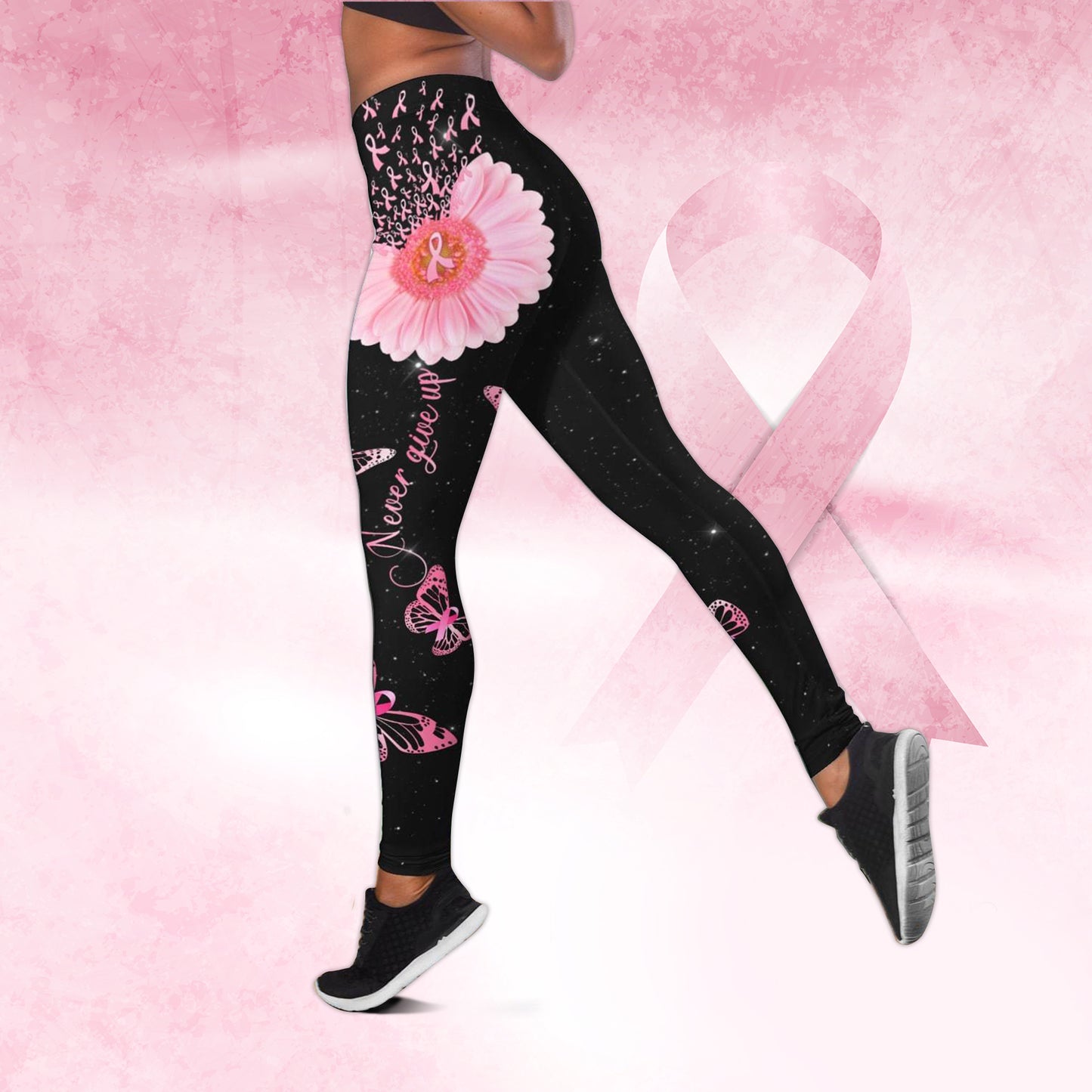 Breast Cancer-Never Give Up Combo Tank + Legging