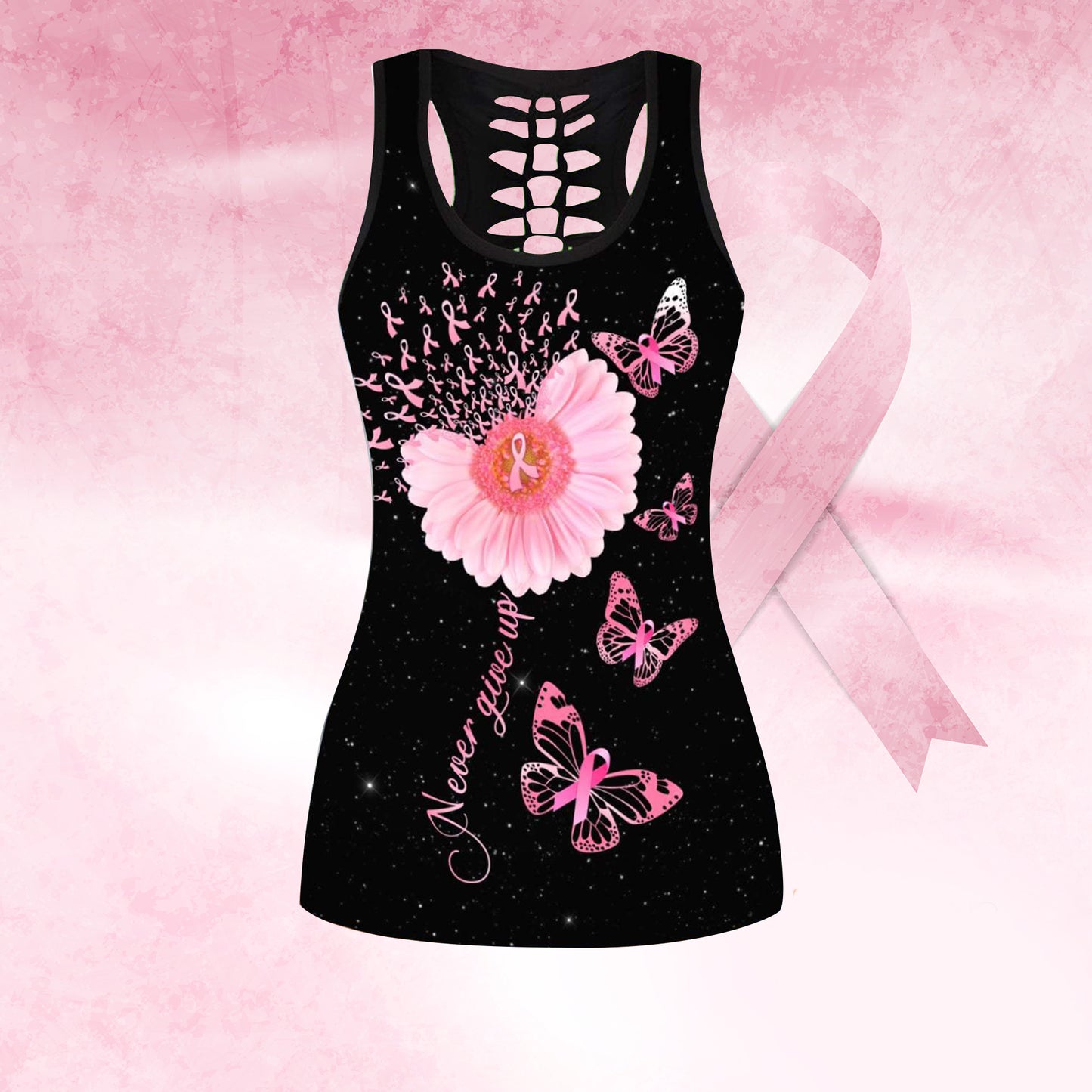 Breast Cancer-Never Give Up Combo Tank + Legging