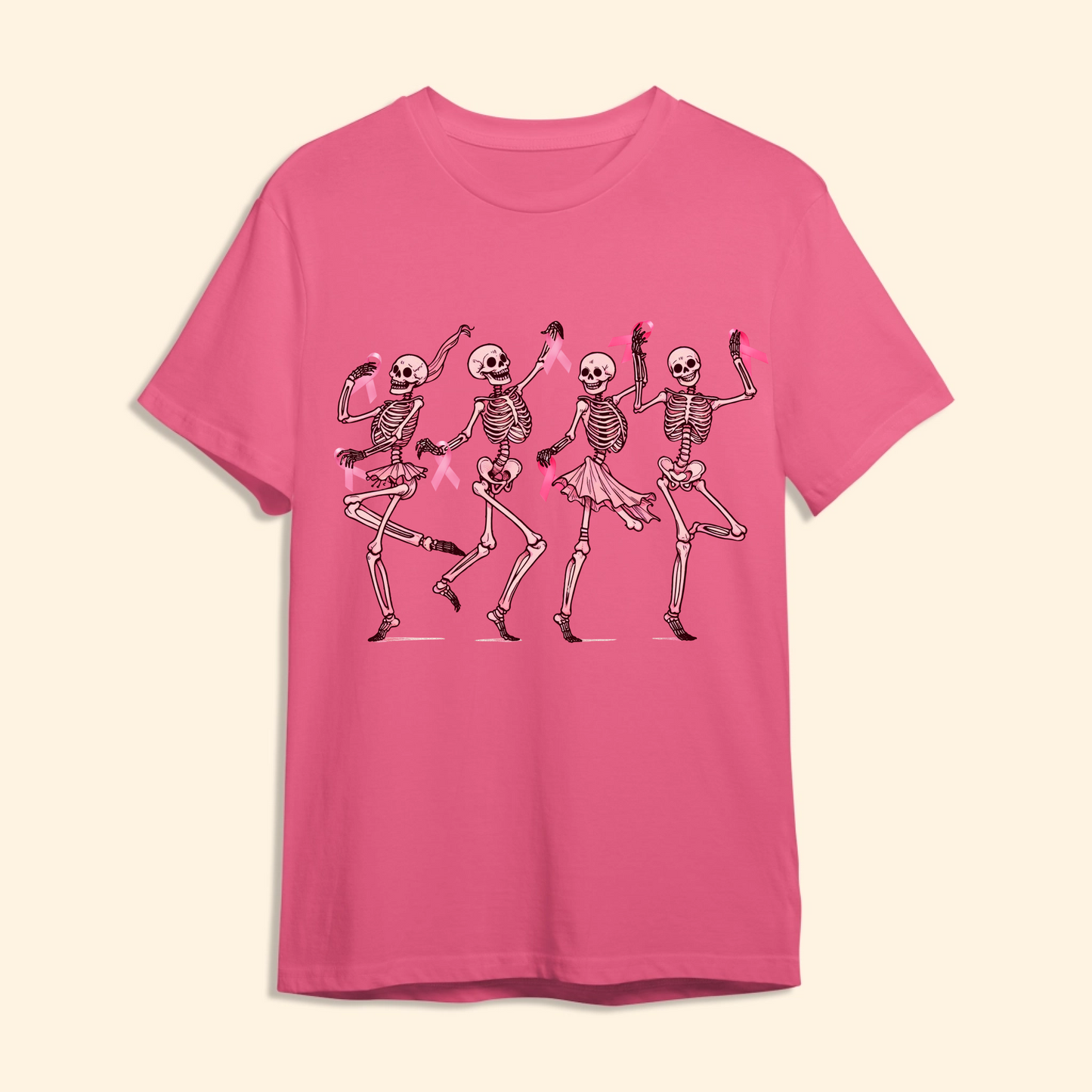 Breast Cancer Areness Shirt - Pink Ribbon Dancing Bone