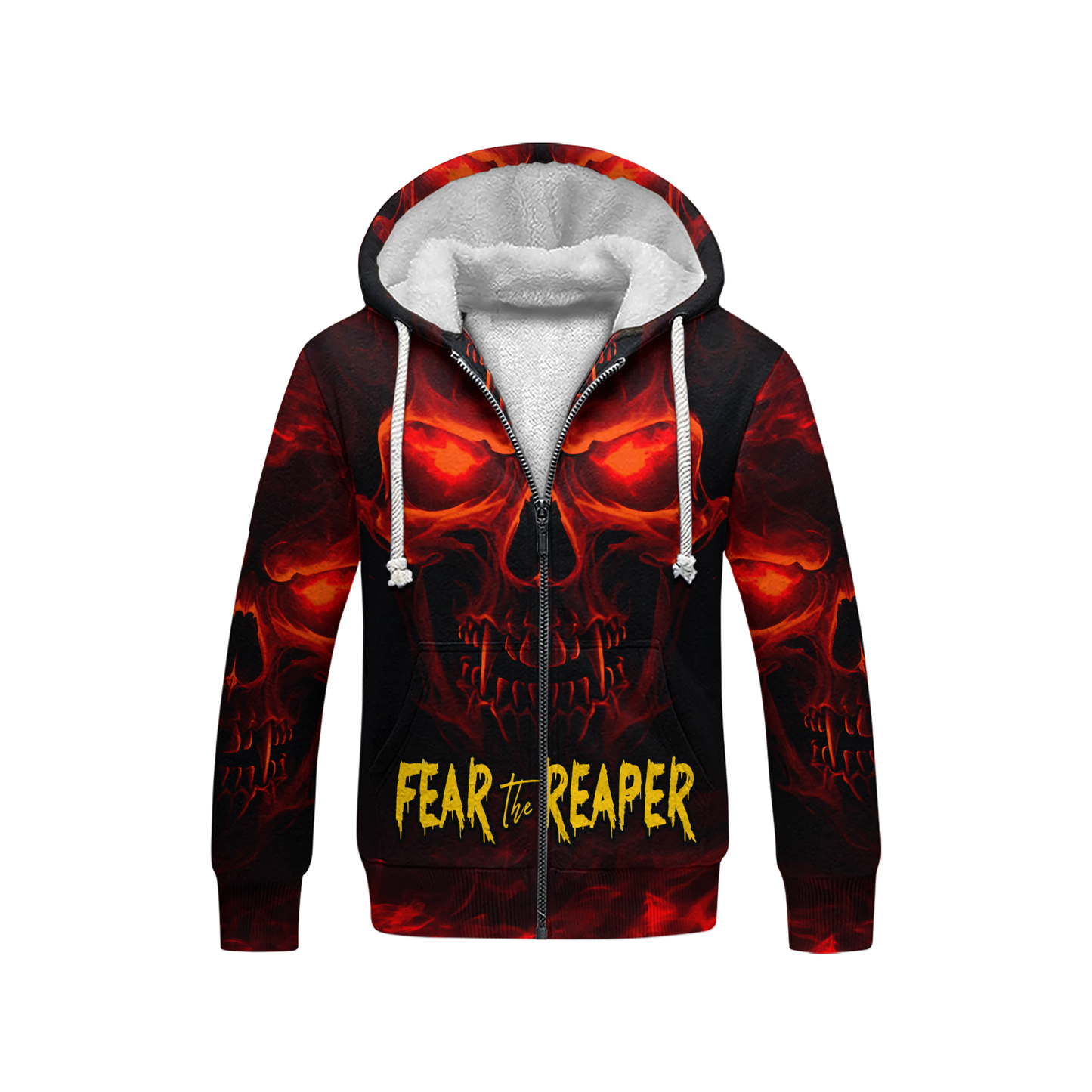 Halloween Skull Hoodie – Fear The Reaper Fire Flame Gothic Sweatshirt, Custom Choo