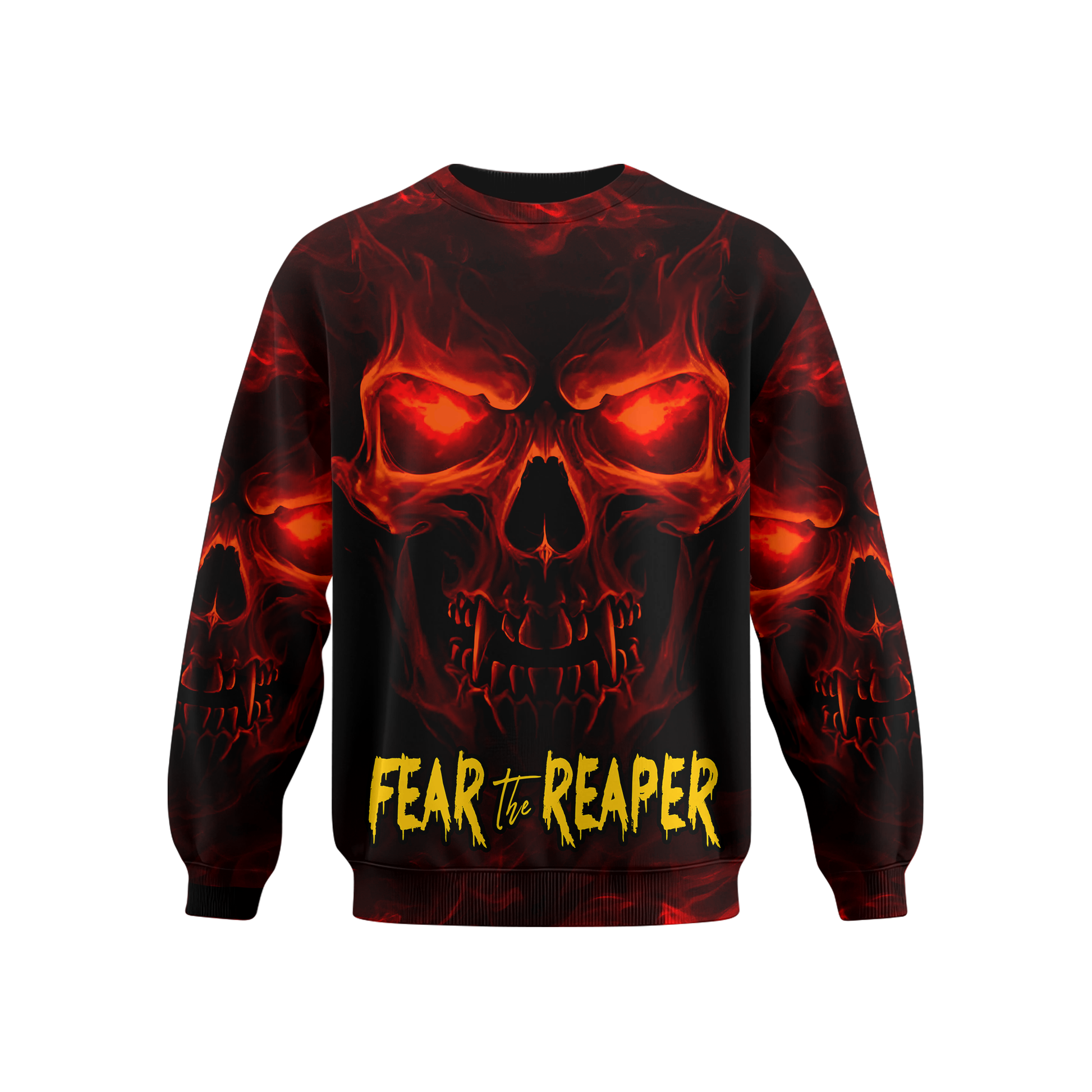 Halloween Skull Hoodie – Fear The Reaper Fire Flame Gothic Sweatshirt, Custom Choo