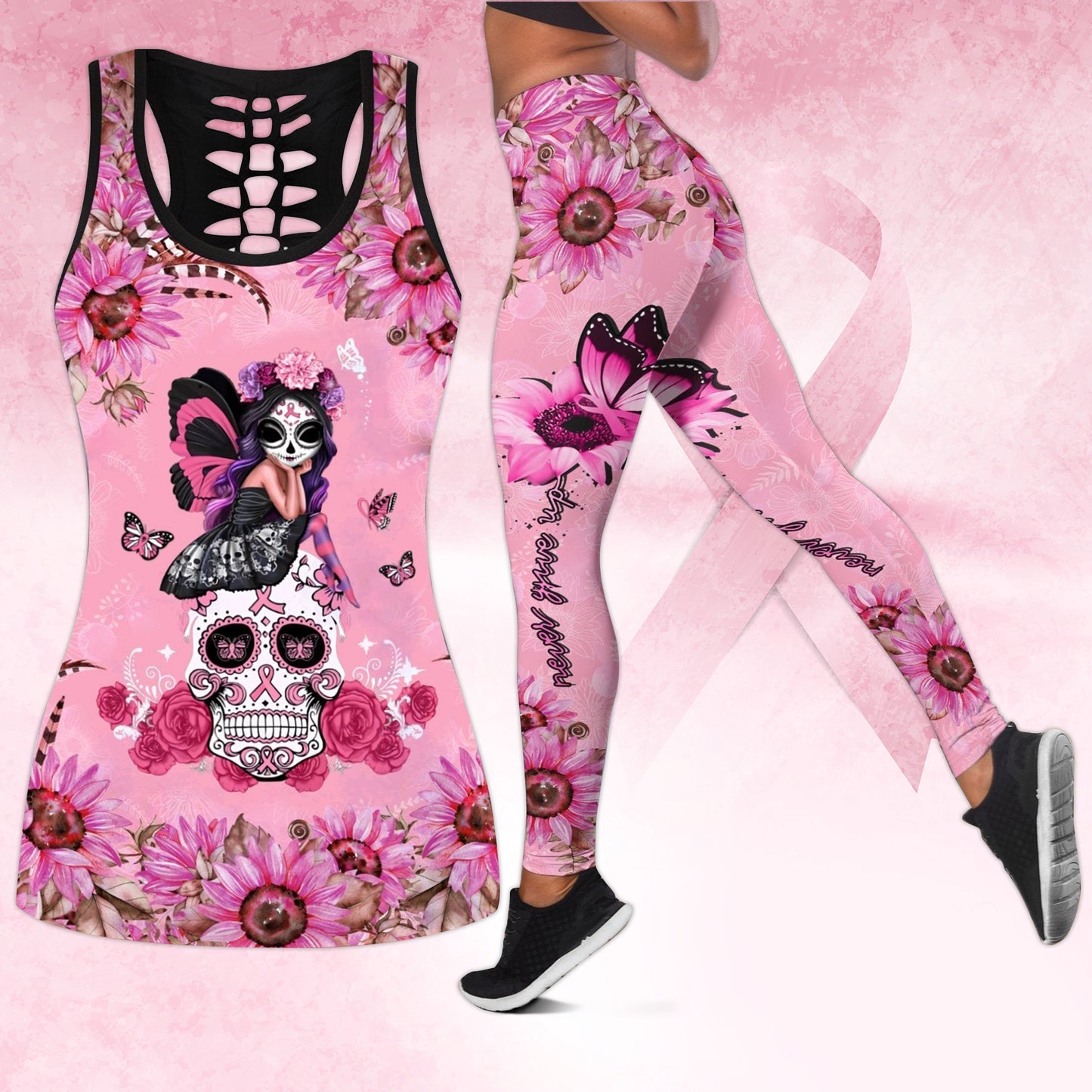 Breast cancer legging + hollow tank combo