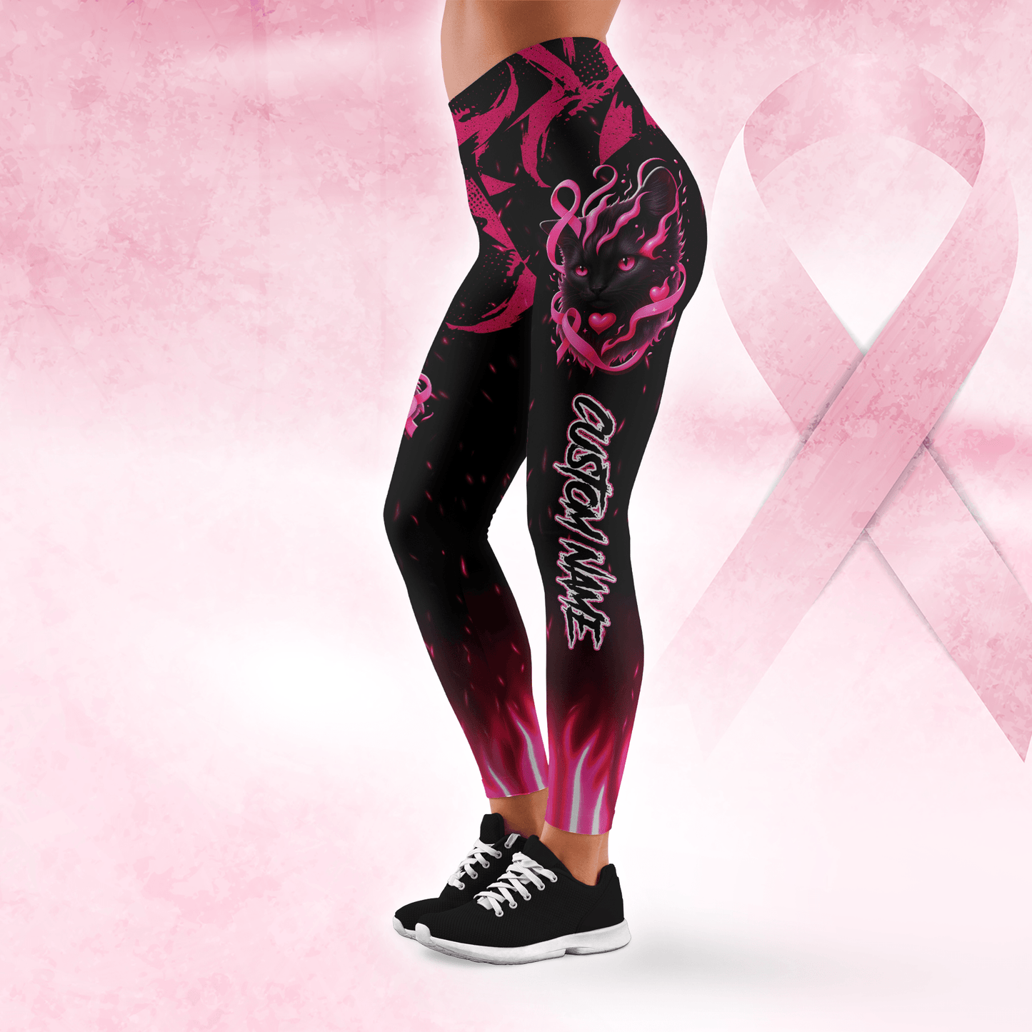Personalized In October We Wear Pink Black Cat - Combo Legging Breast Cancer Awareness, Custom Choo