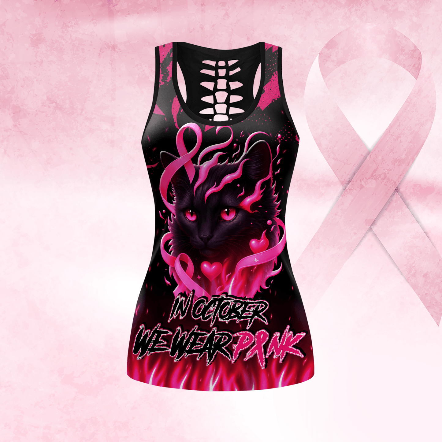Personalized In October We Wear Pink Black Cat - Combo Legging Breast Cancer Awareness, Custom Choo