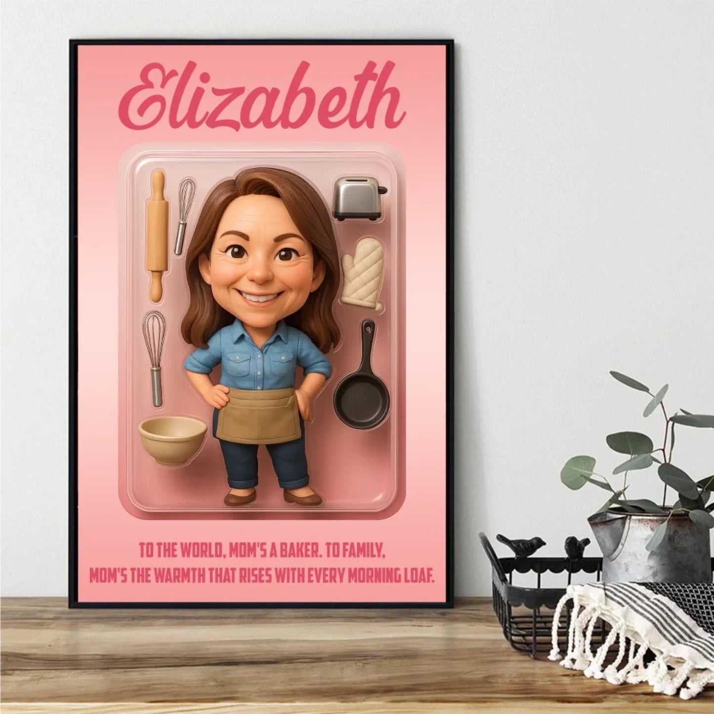 Mother’s Day Gift for Baker Mom - Custom Chibi Photo & Name – Personalized Wall Art - Custom Choo