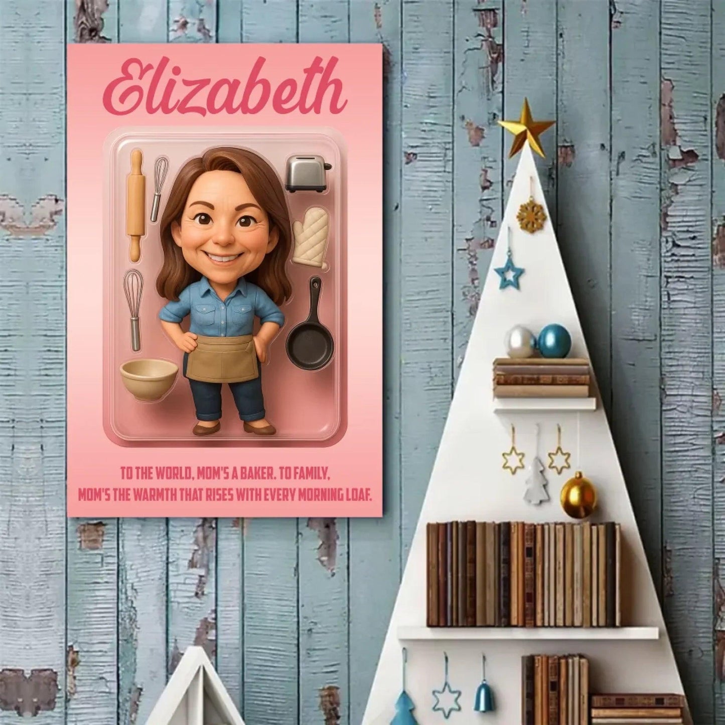 Mother’s Day Gift for Baker Mom - Custom Chibi Photo & Name – Personalized Wall Art - Custom Choo