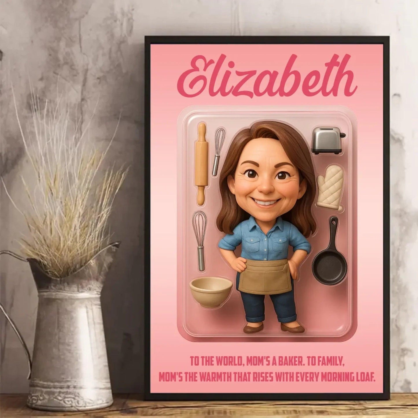 Mother’s Day Gift for Baker Mom - Custom Chibi Photo & Name – Personalized Wall Art - Custom Choo
