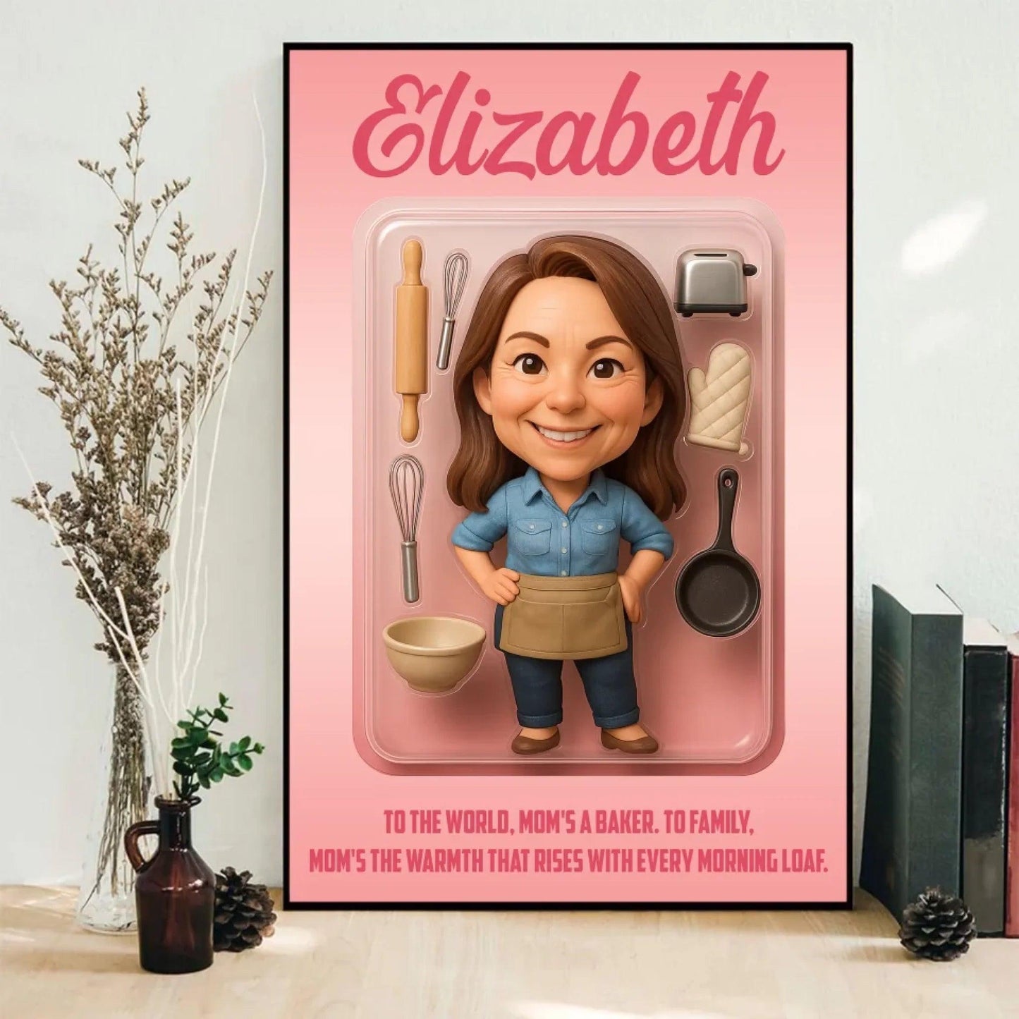 Mother’s Day Gift for Baker Mom - Custom Chibi Photo & Name – Personalized Wall Art - Custom Choo