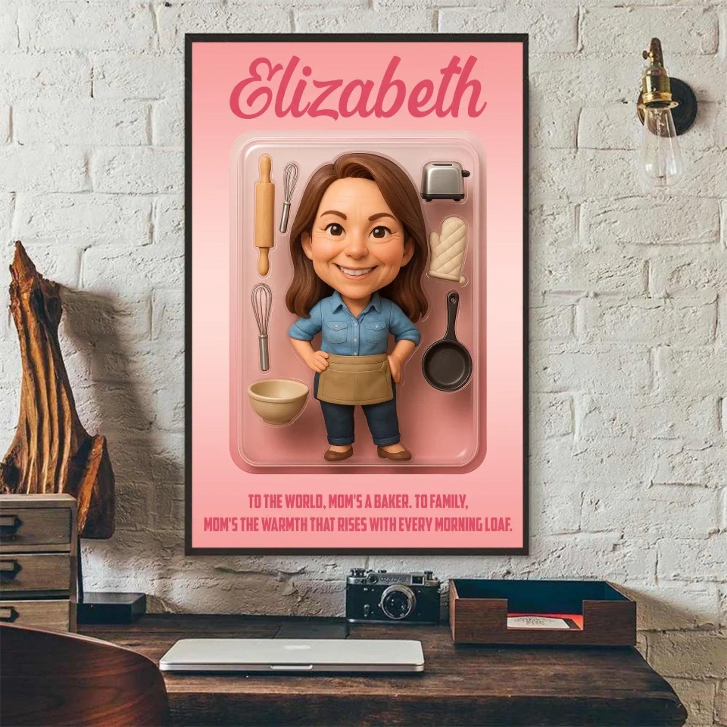 Mother’s Day Gift for Baker Mom - Custom Chibi Photo & Name – Personalized Wall Art - Custom Choo