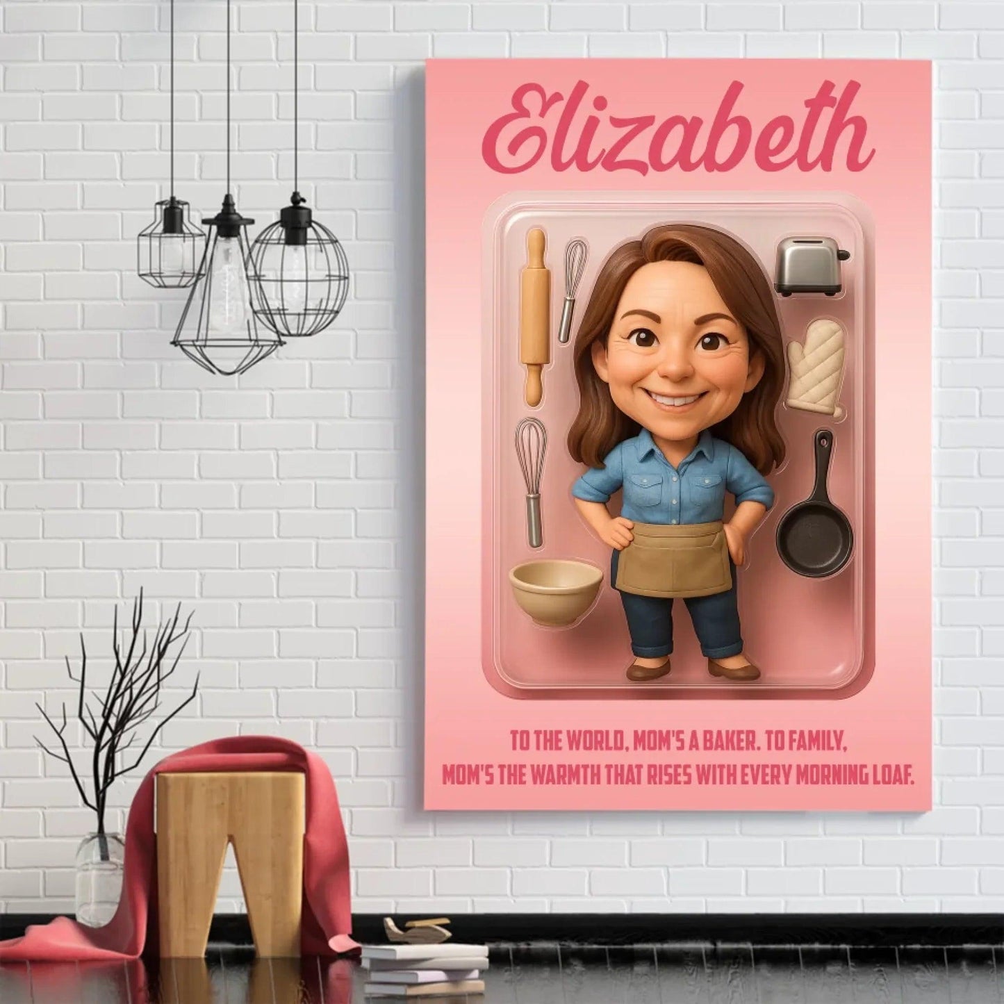 Mother’s Day Gift for Baker Mom - Custom Chibi Photo & Name – Personalized Wall Art - Custom Choo