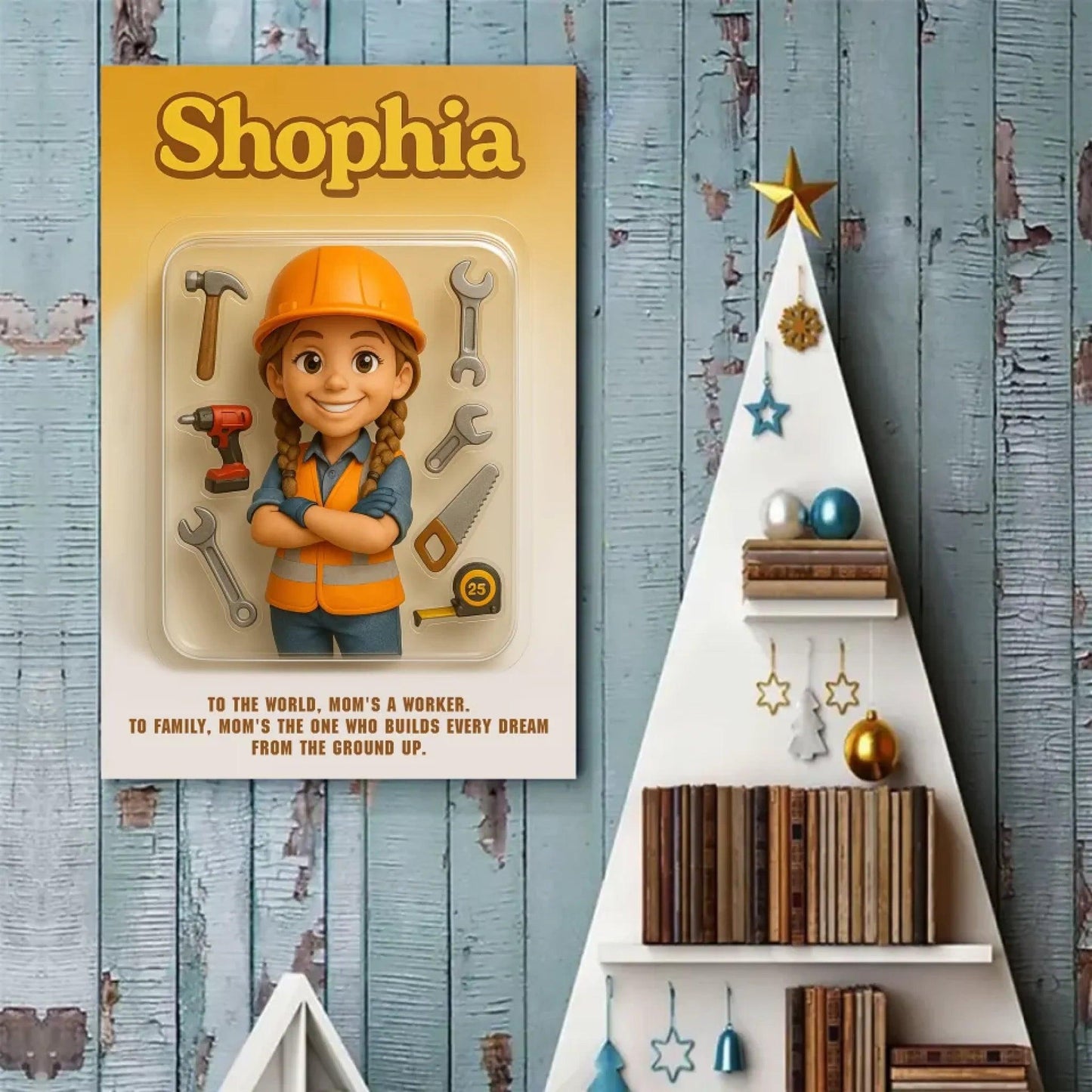 Mother’s Day Gift for Construction Worker Mom - Custom Chibi Photo & Name – Personalized Wall Art - Custom Choo