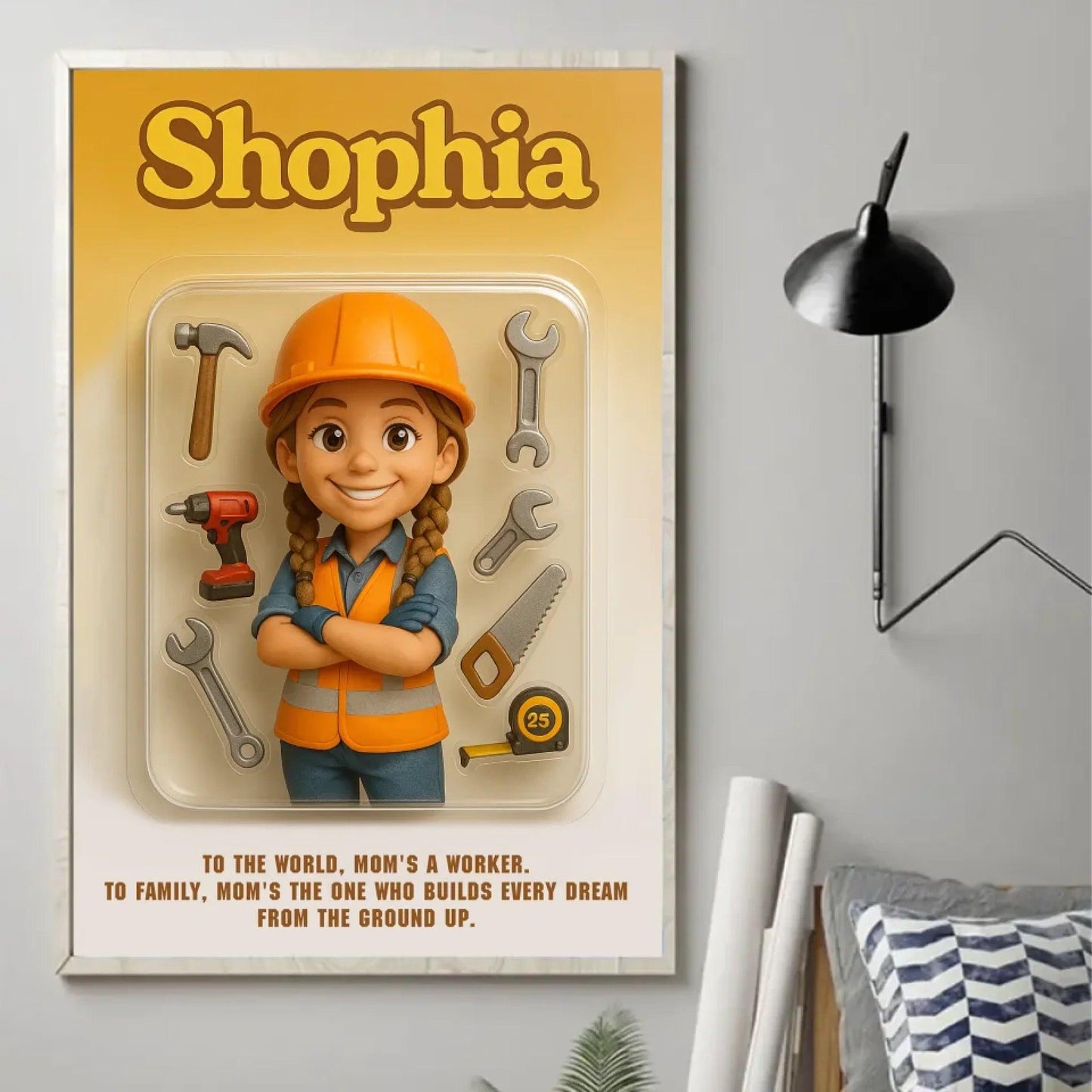 Mother’s Day Gift for Construction Worker Mom - Custom Chibi Photo & Name – Personalized Wall Art - Custom Choo