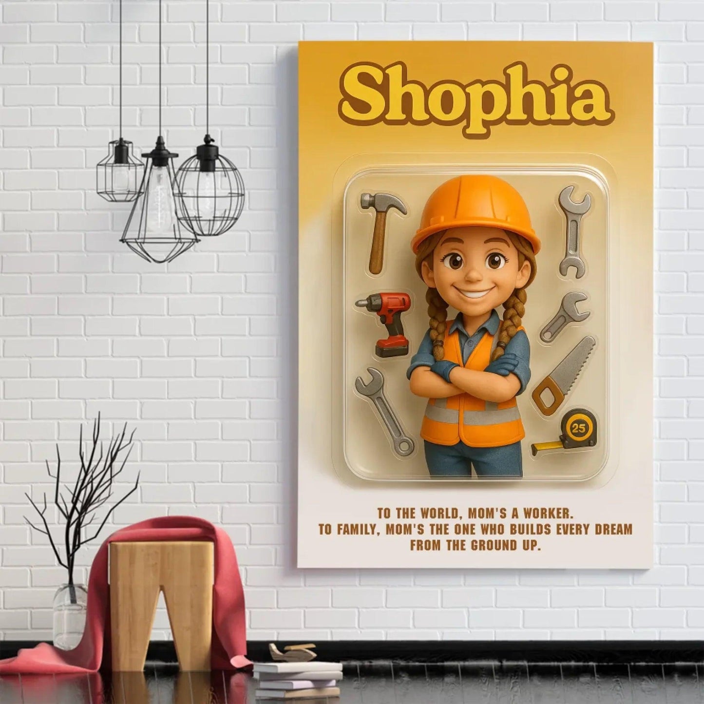 Mother’s Day Gift for Construction Worker Mom - Custom Chibi Photo & Name – Personalized Wall Art - Custom Choo