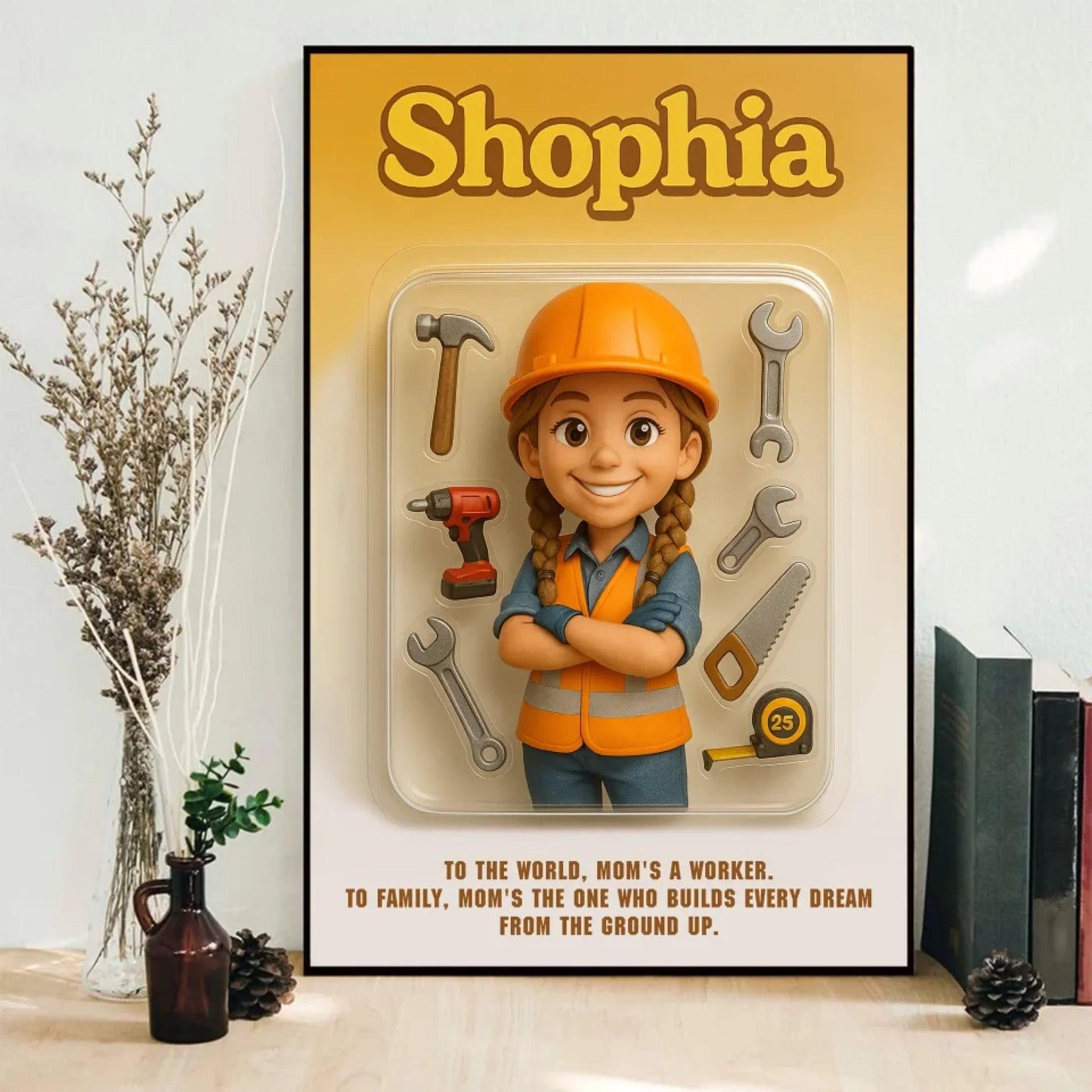 Mother’s Day Gift for Construction Worker Mom - Custom Chibi Photo & Name – Personalized Wall Art - Custom Choo
