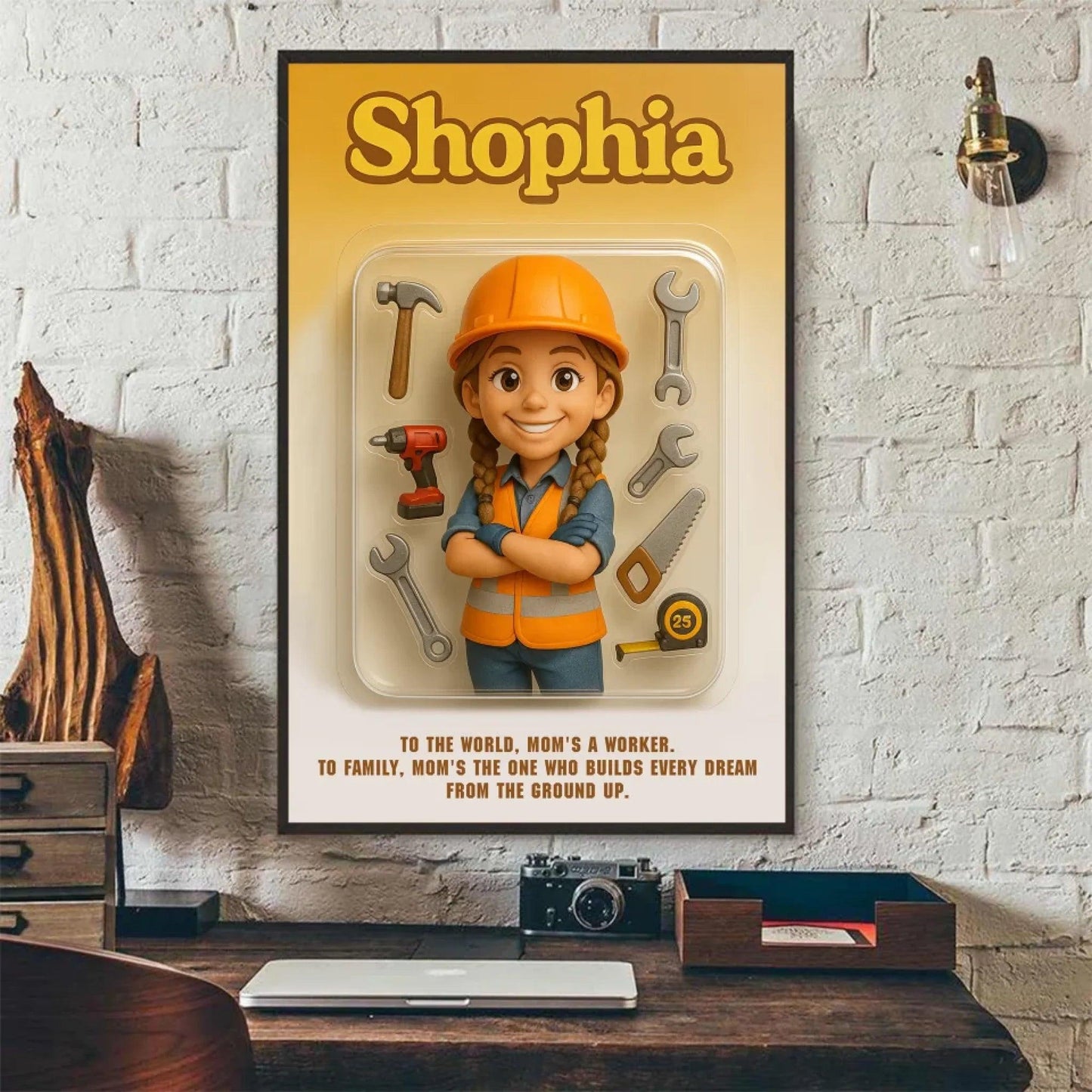 Mother’s Day Gift for Construction Worker Mom - Custom Chibi Photo & Name – Personalized Wall Art - Custom Choo
