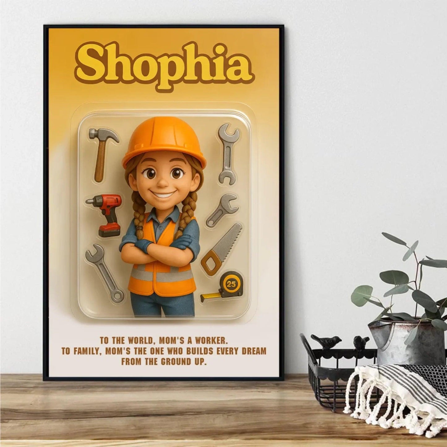 Mother’s Day Gift for Construction Worker Mom - Custom Chibi Photo & Name – Personalized Wall Art - Custom Choo