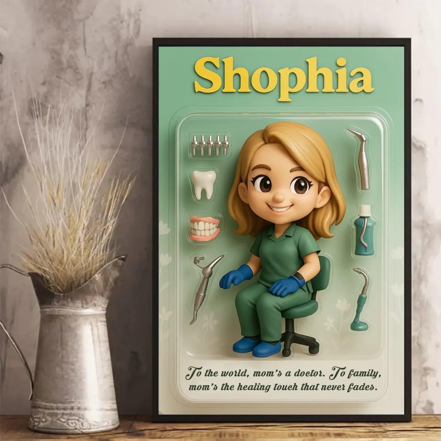Mother’s Day Gift for Dentist Mom - Custom Chibi Photo & Name – Personalized Wall Art - Custom Choo