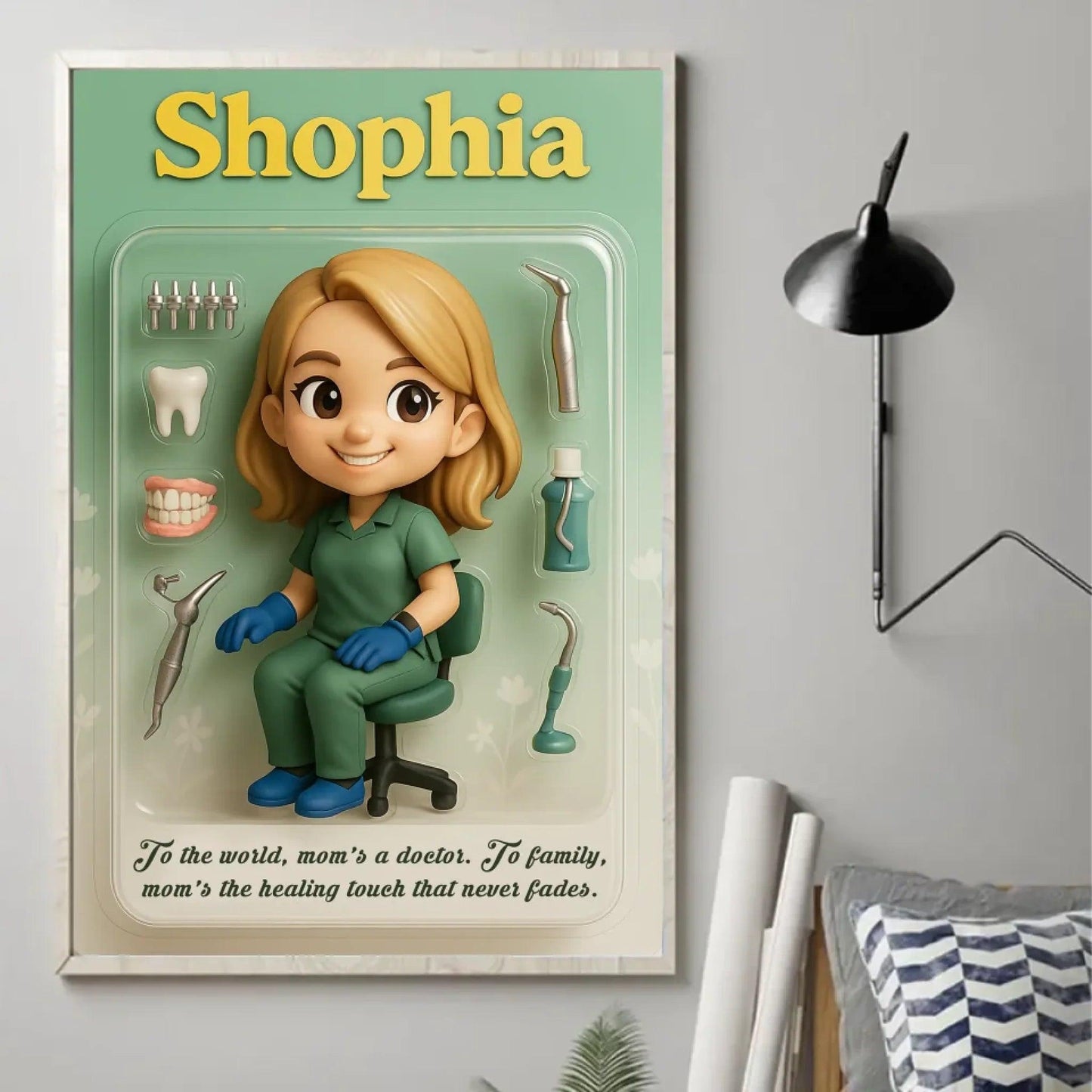 Mother’s Day Gift for Dentist Mom - Custom Chibi Photo & Name – Personalized Wall Art - Custom Choo