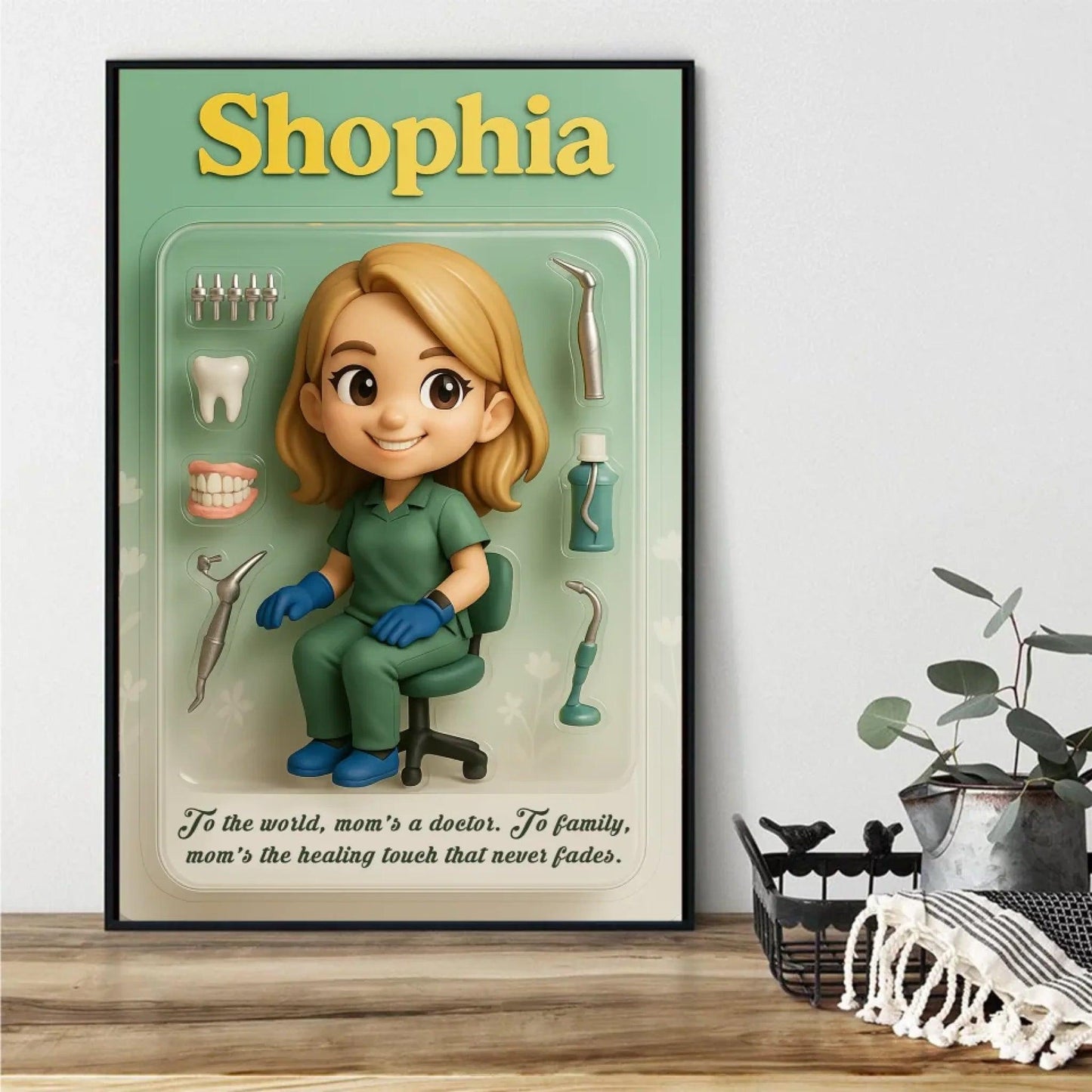 Mother’s Day Gift for Dentist Mom - Custom Chibi Photo & Name – Personalized Wall Art - Custom Choo