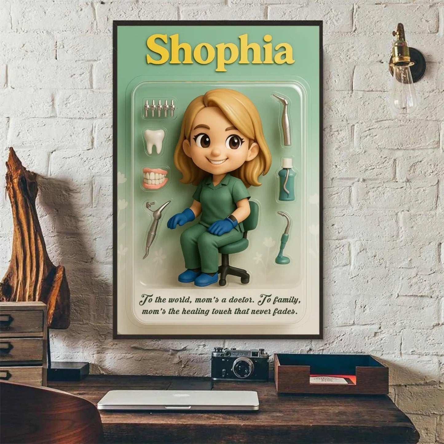 Mother’s Day Gift for Dentist Mom - Custom Chibi Photo & Name – Personalized Wall Art - Custom Choo