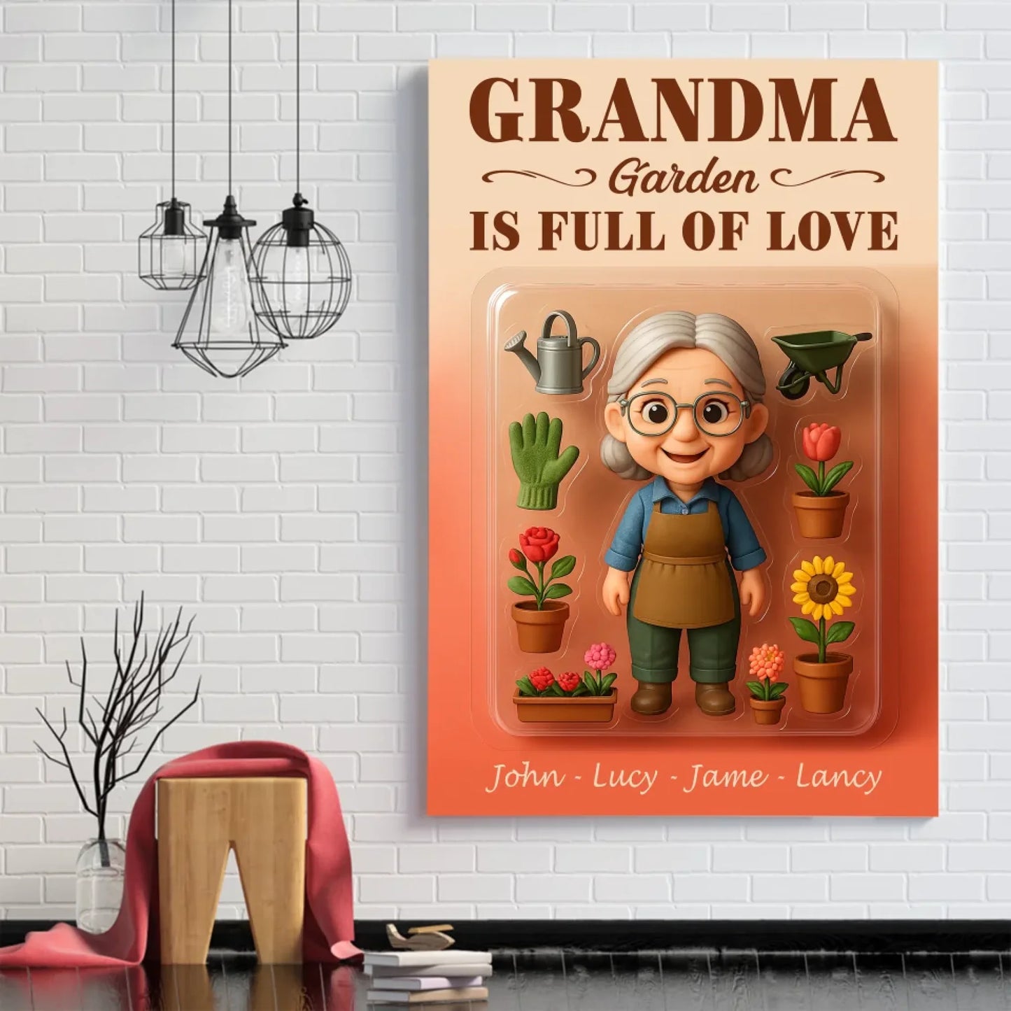 Mother’s Day Gift for Grandma Garden - Custom Chibi Photo & Name – Personalized Wall Art - Custom Choo