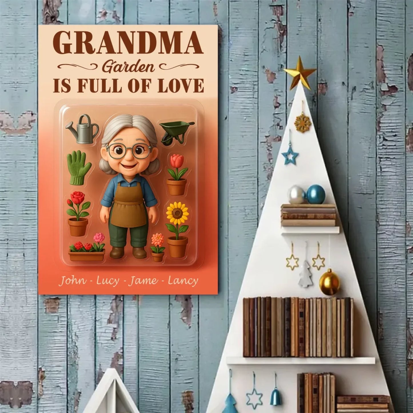 Mother’s Day Gift for Grandma Garden - Custom Chibi Photo & Name – Personalized Wall Art - Custom Choo