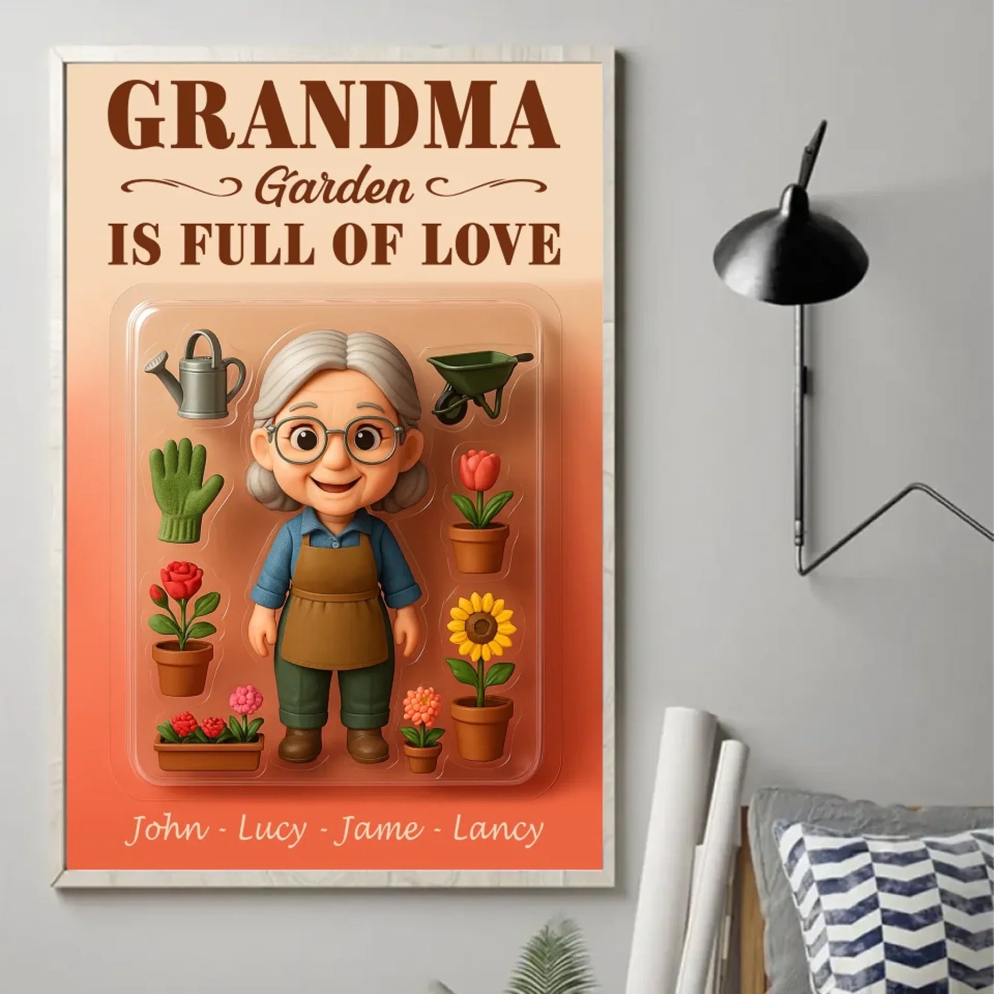 Mother’s Day Gift for Grandma Garden - Custom Chibi Photo & Name – Personalized Wall Art - Custom Choo