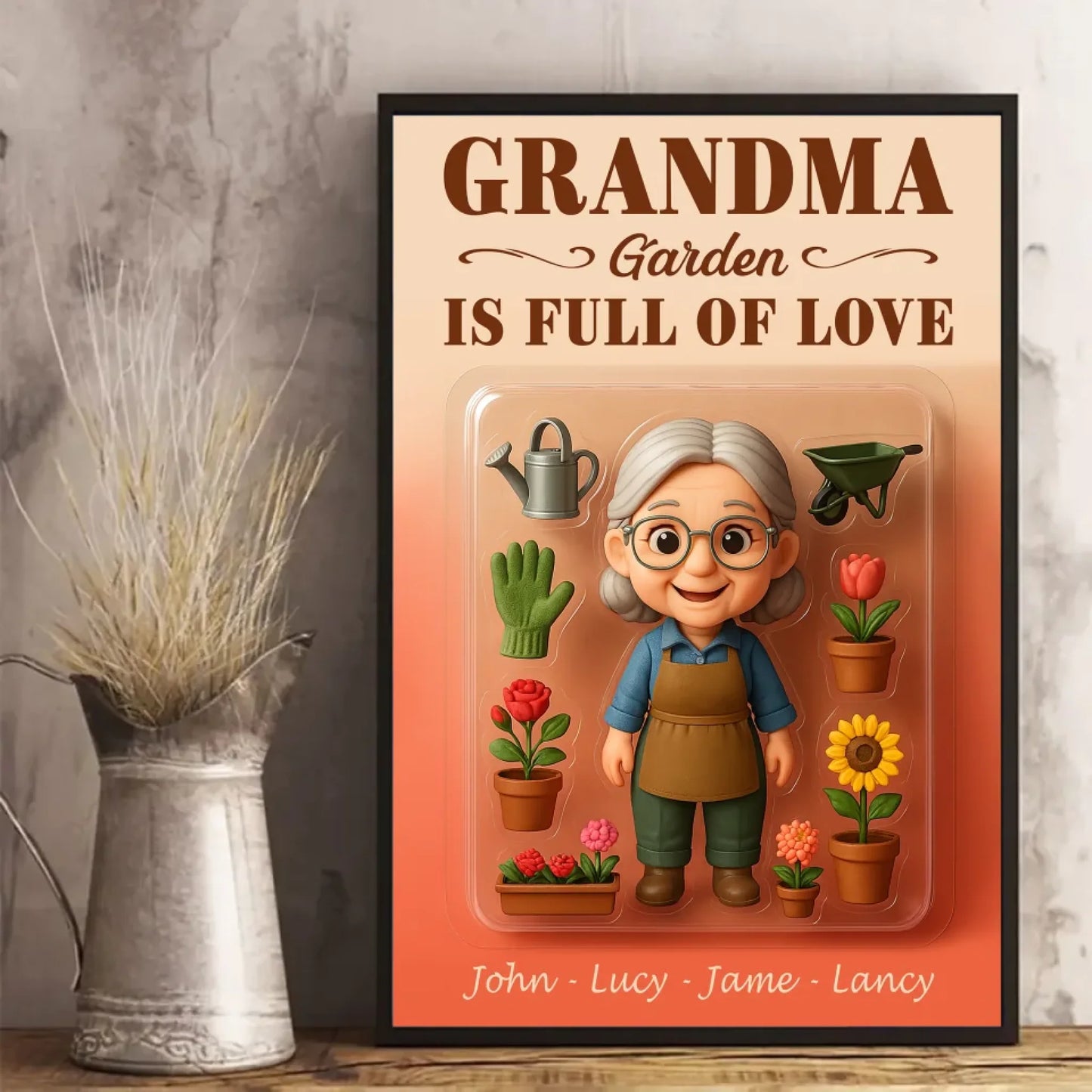 Mother’s Day Gift for Grandma Garden - Custom Chibi Photo & Name – Personalized Wall Art - Custom Choo