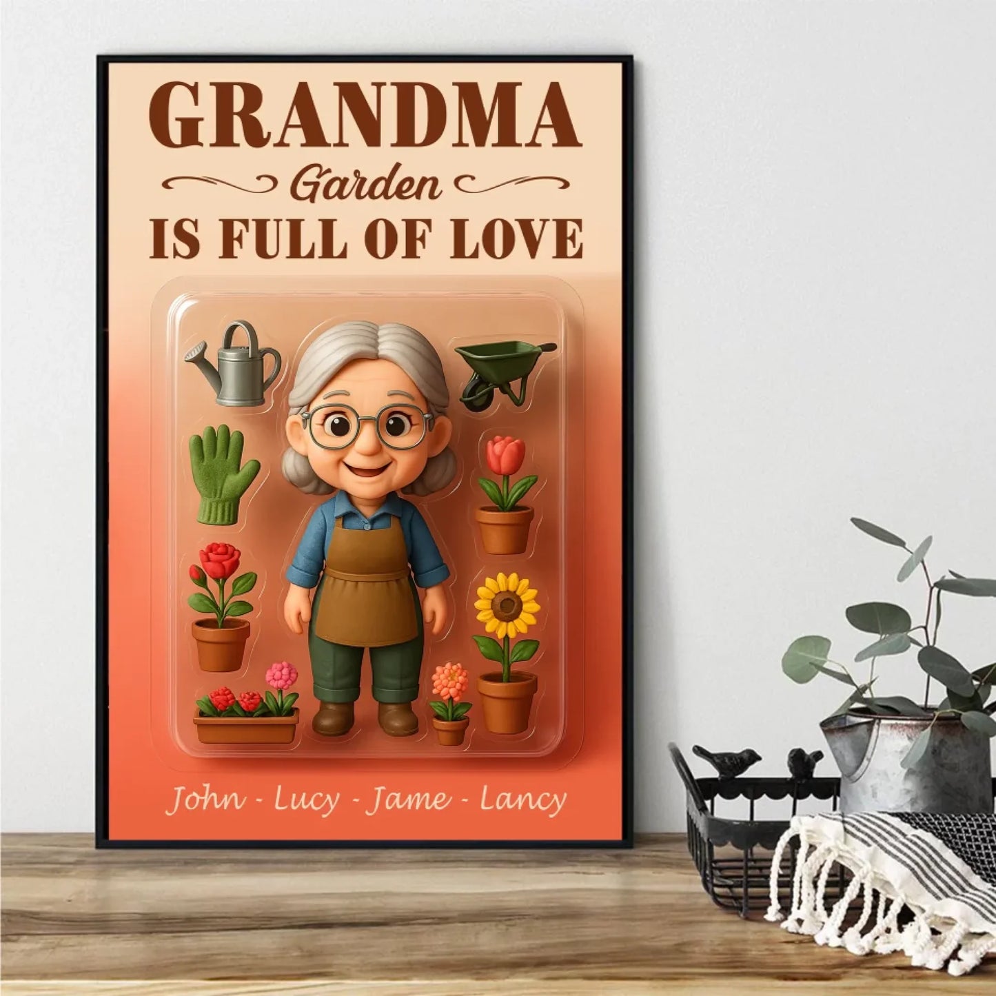 Mother’s Day Gift for Grandma Garden - Custom Chibi Photo & Name – Personalized Wall Art - Custom Choo