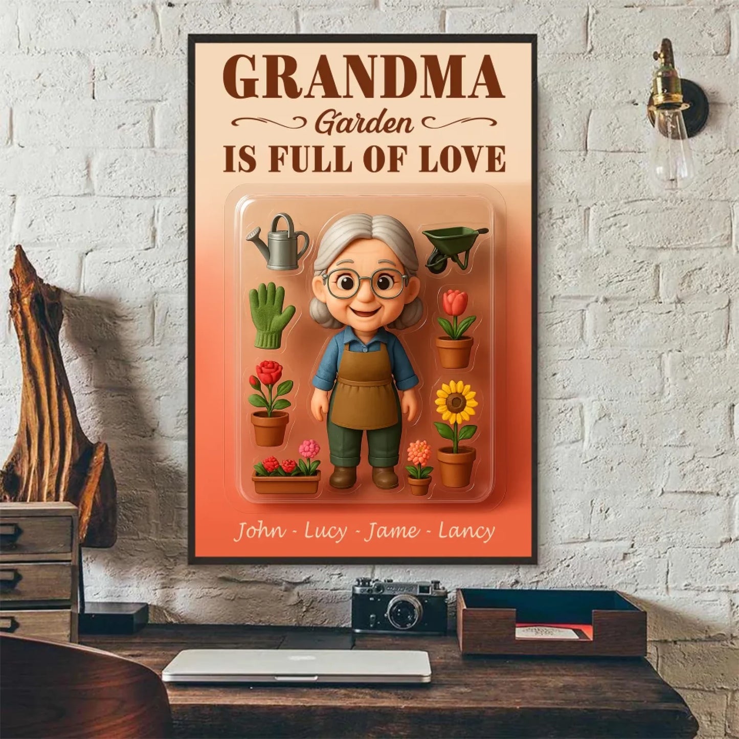 Mother’s Day Gift for Grandma Garden - Custom Chibi Photo & Name – Personalized Wall Art - Custom Choo