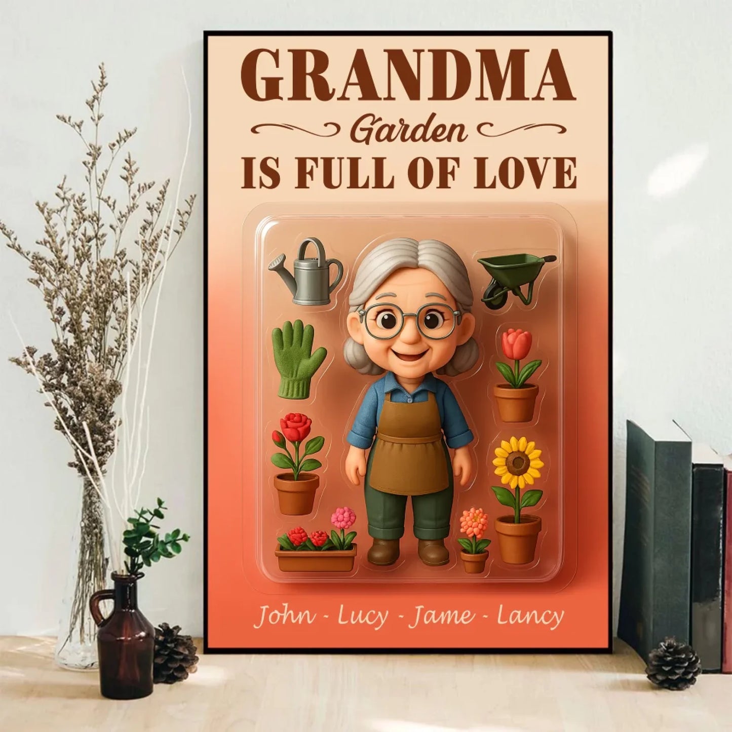 Mother’s Day Gift for Grandma Garden - Custom Chibi Photo & Name – Personalized Wall Art - Custom Choo