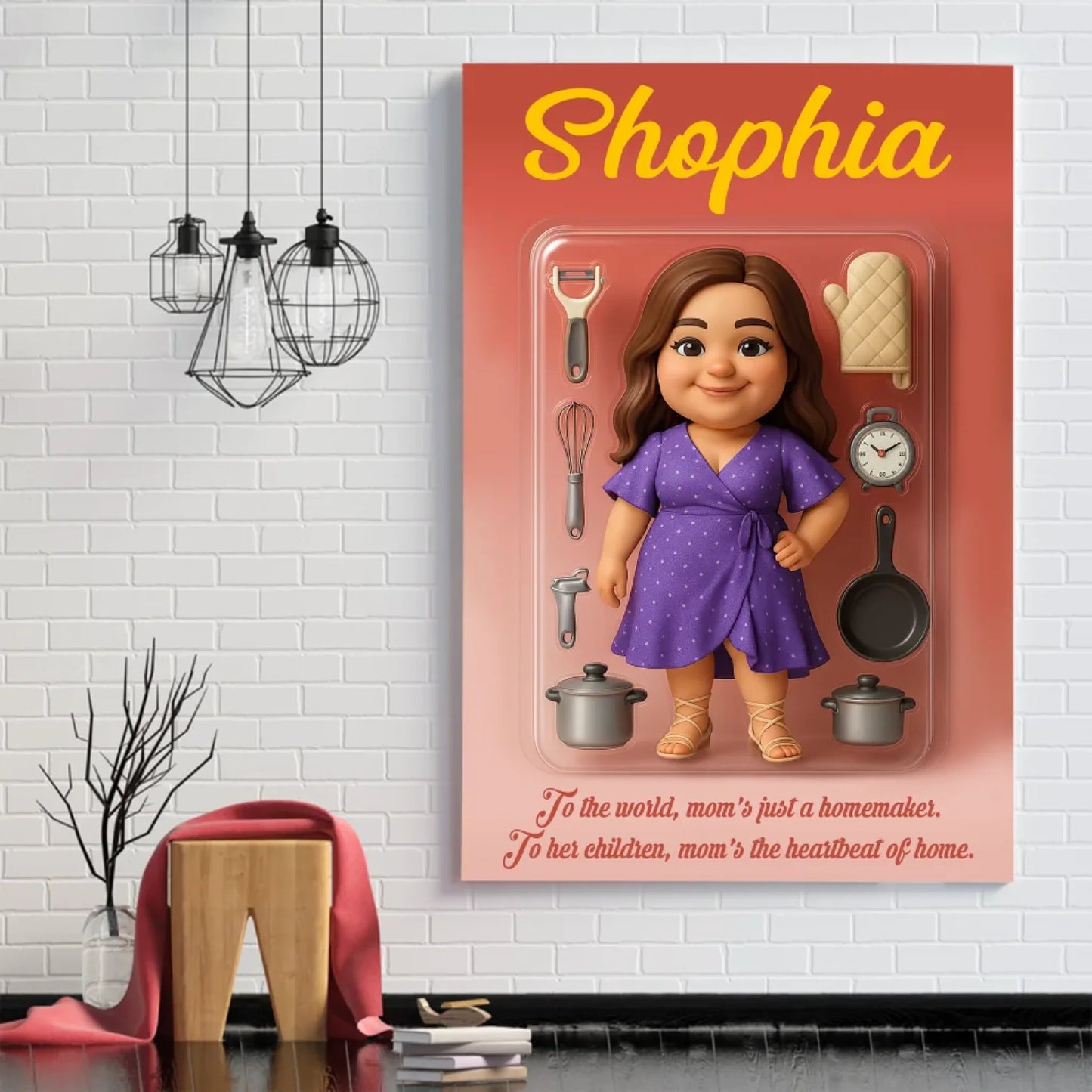 Mother’s Day Gift for Homemaker Mom - Custom Chibi Photo & Name – Personalized Wall Art - Custom Choo