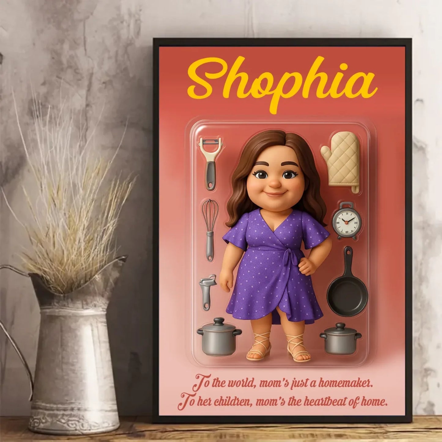 Mother’s Day Gift for Homemaker Mom - Custom Chibi Photo & Name – Personalized Wall Art - Custom Choo