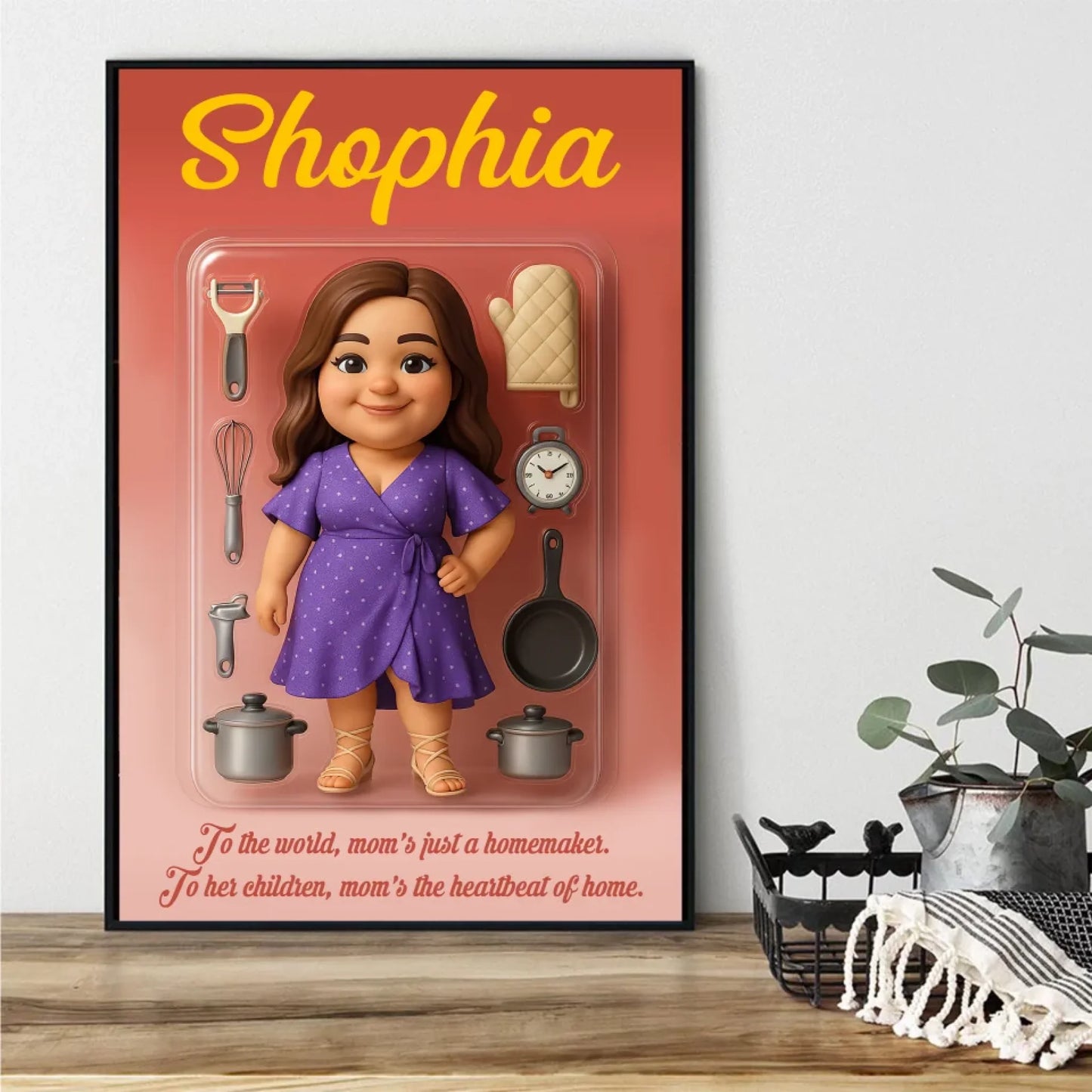 Mother’s Day Gift for Homemaker Mom - Custom Chibi Photo & Name – Personalized Wall Art - Custom Choo