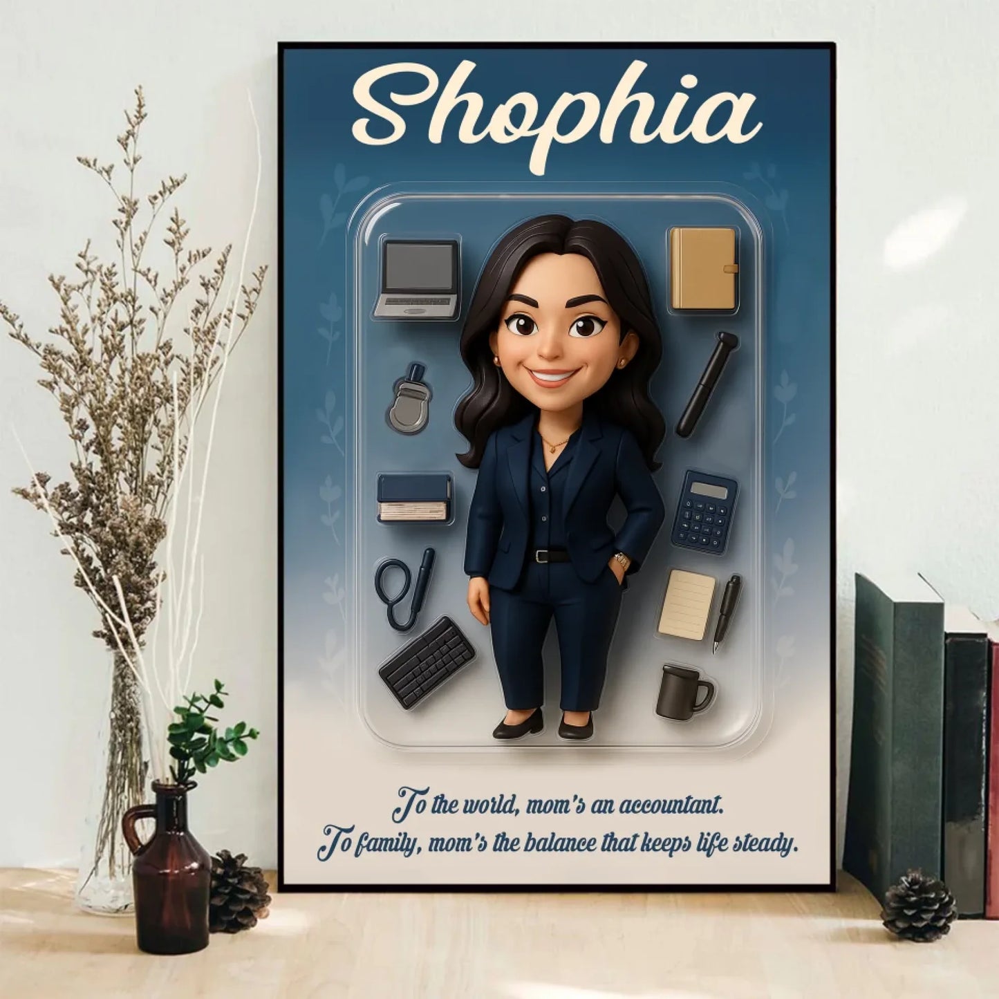 Mother’s Day Gift for Accountant Mom - Custom Chibi Photo & Name – Personalized Wall Art - Custom Choo