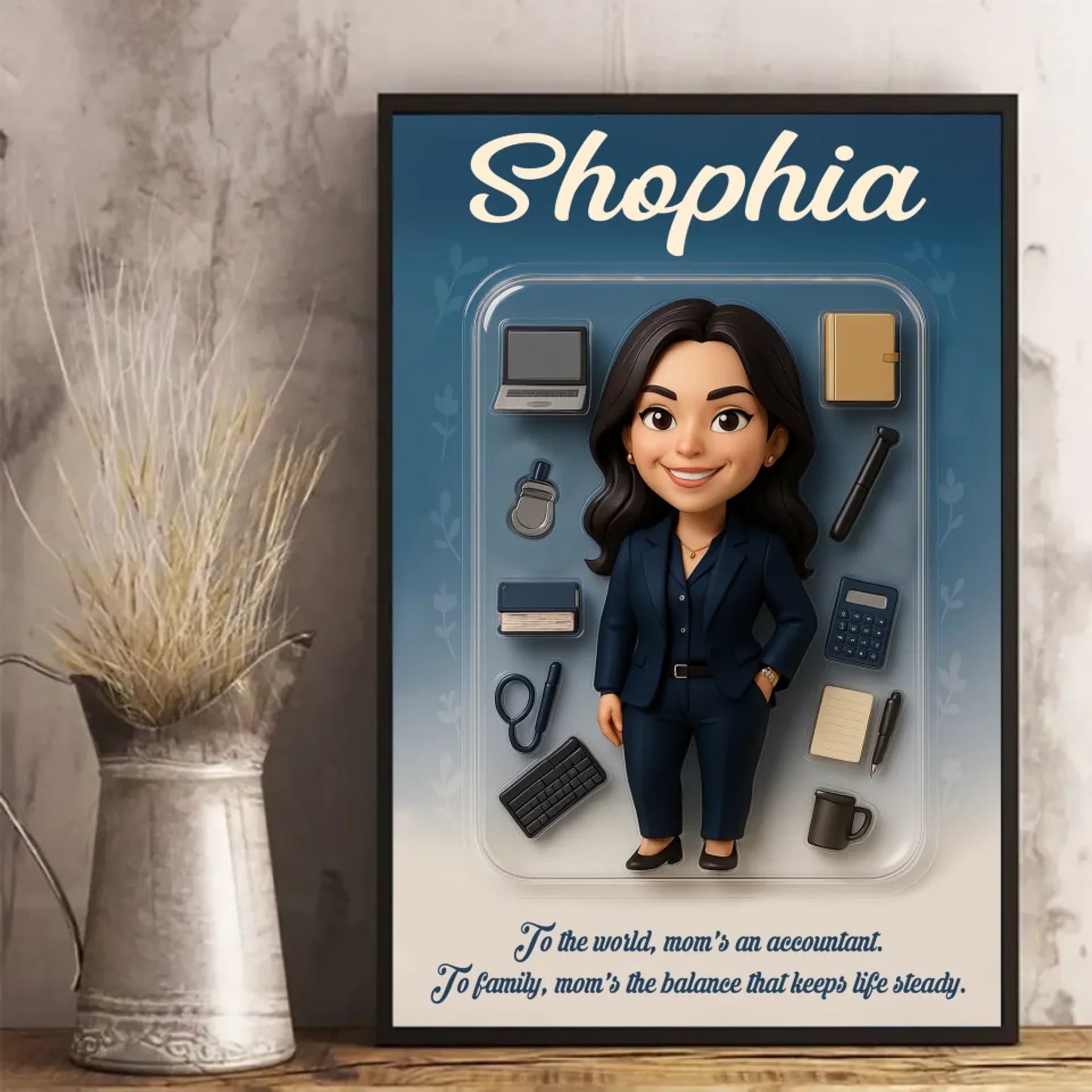 Mother’s Day Gift for Accountant Mom - Custom Chibi Photo & Name – Personalized Wall Art - Custom Choo