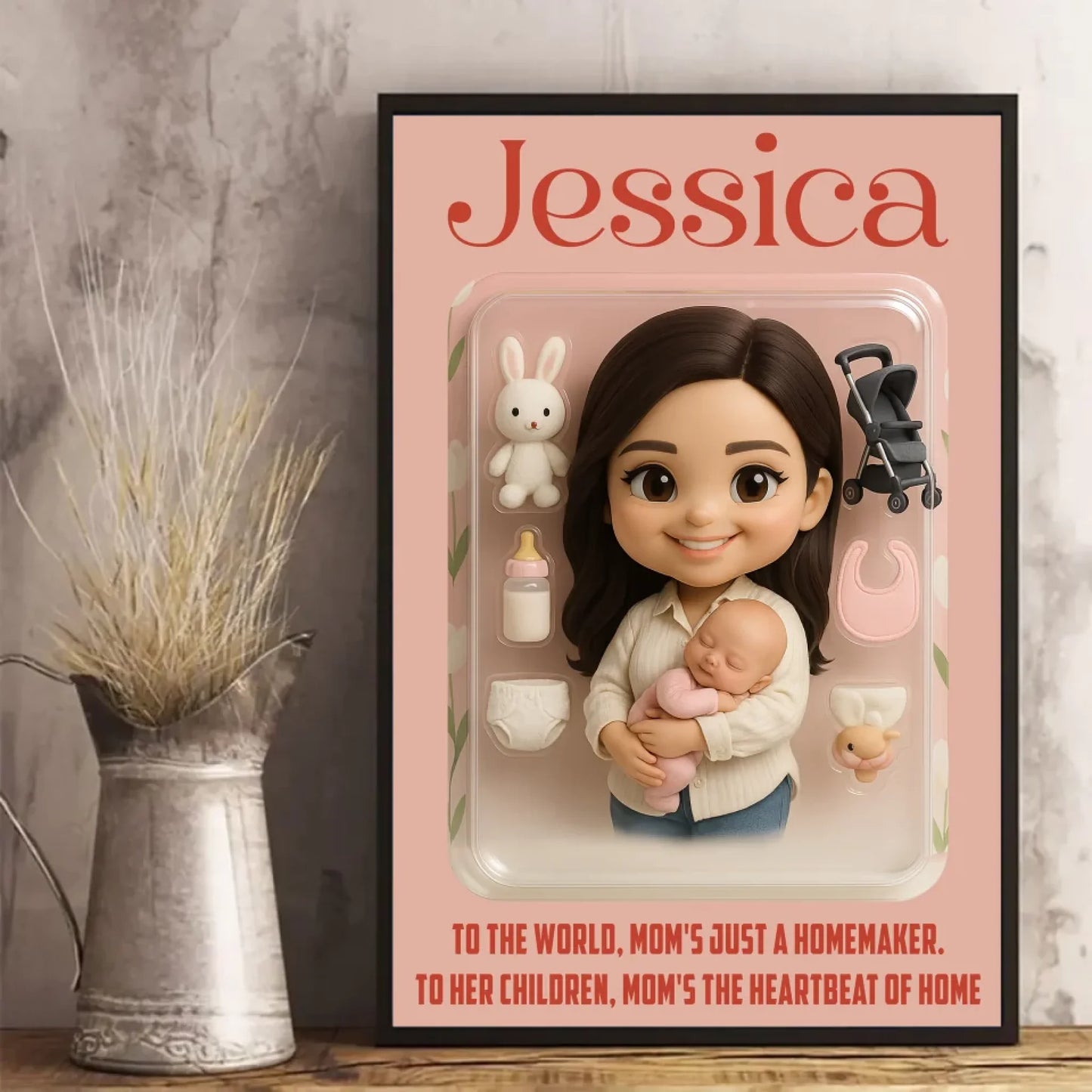 Mother’s Day Gift for New Mom - Custom Chibi Photo & Name – Personalized Wall Art - Custom Choo