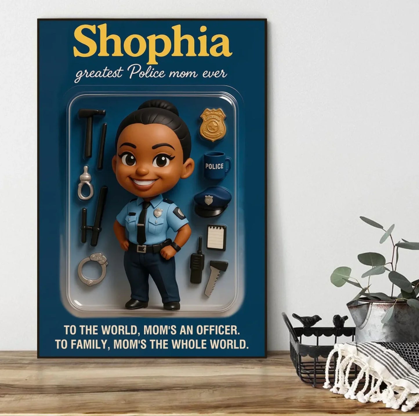 Mother’s Day Gift for Police Mom - Custom Chibi Photo & Name – Personalized Wall Art - Custom Choo