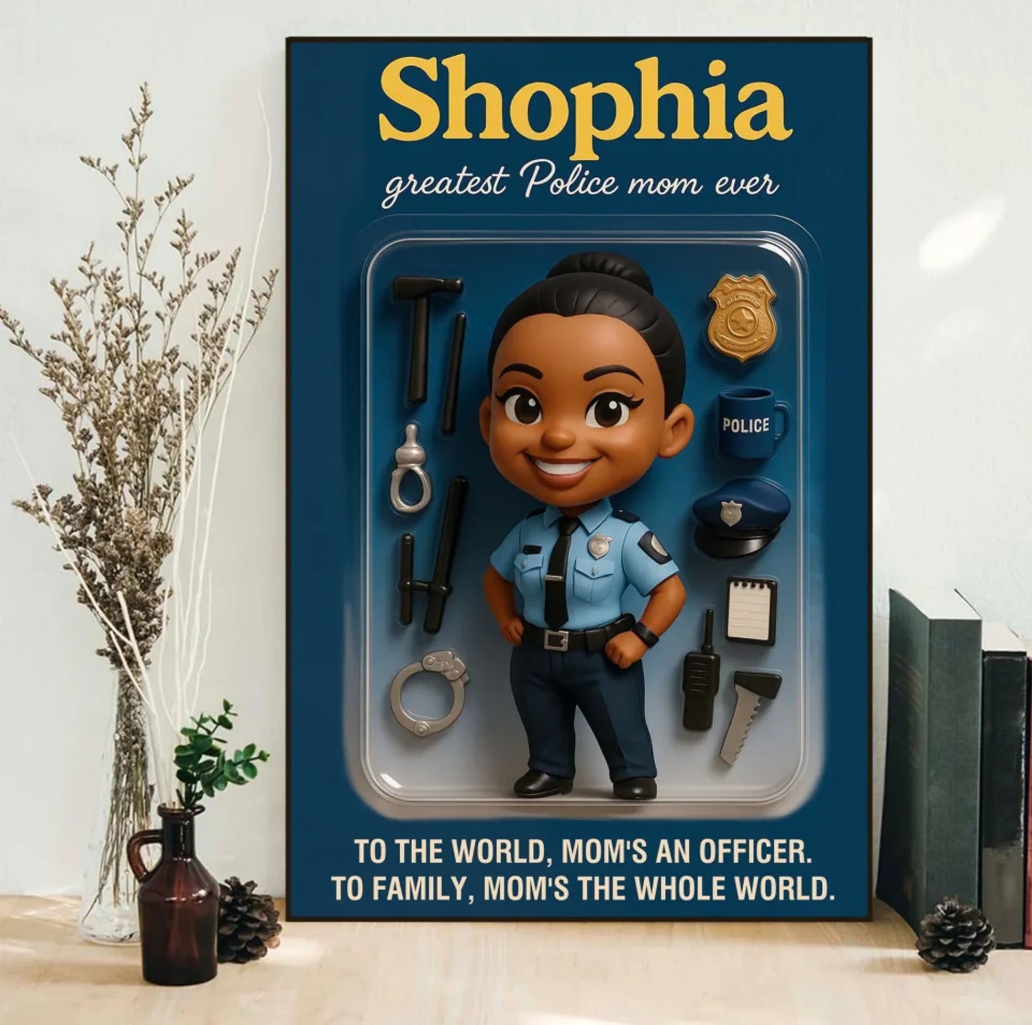 Mother’s Day Gift for Police Mom - Custom Chibi Photo & Name – Personalized Wall Art - Custom Choo