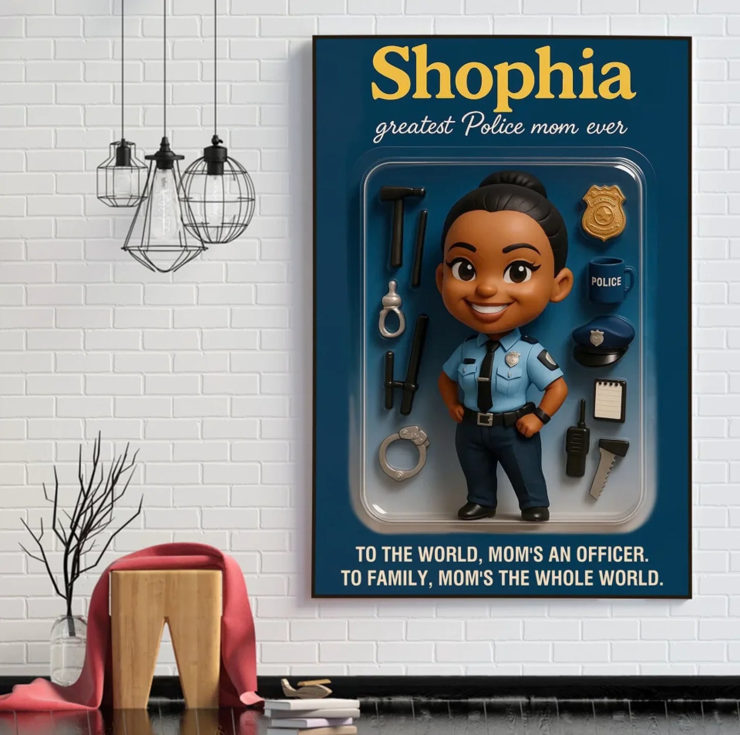 Mother’s Day Gift for Police Mom - Custom Chibi Photo & Name – Personalized Wall Art - Custom Choo