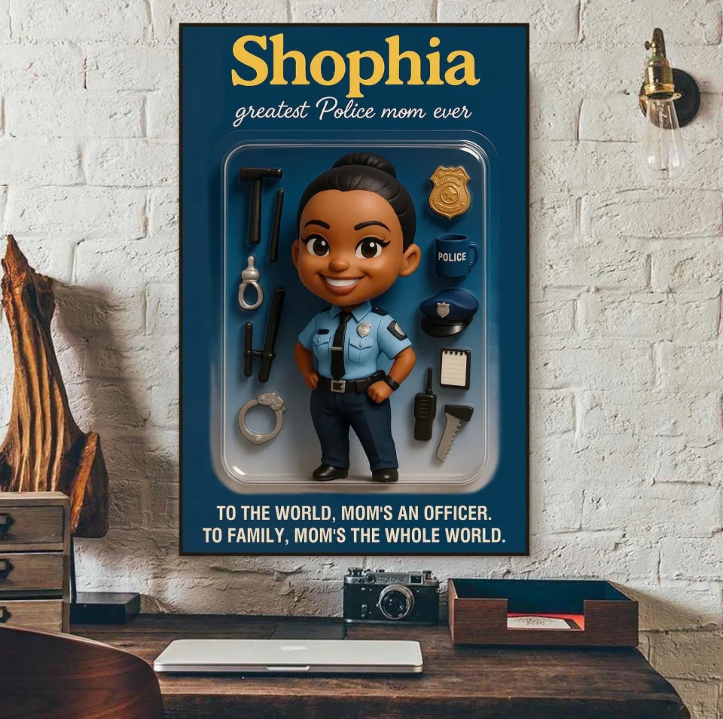Mother’s Day Gift for Police Mom - Custom Chibi Photo & Name – Personalized Wall Art - Custom Choo