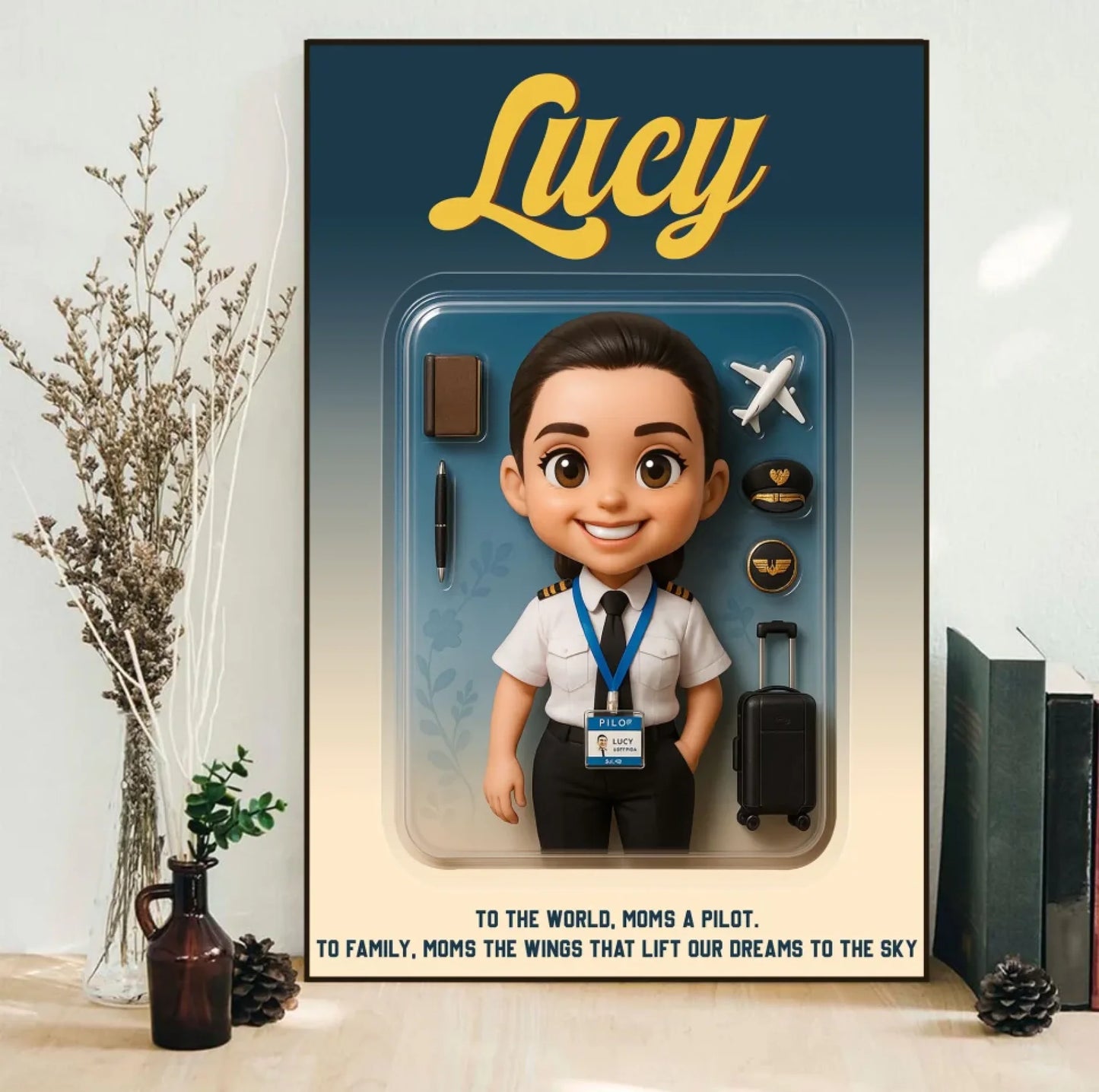 Mother’s Day Gift for Pilot Mom - Custom Chibi Photo & Name – Personalized Wall Art - Custom Choo