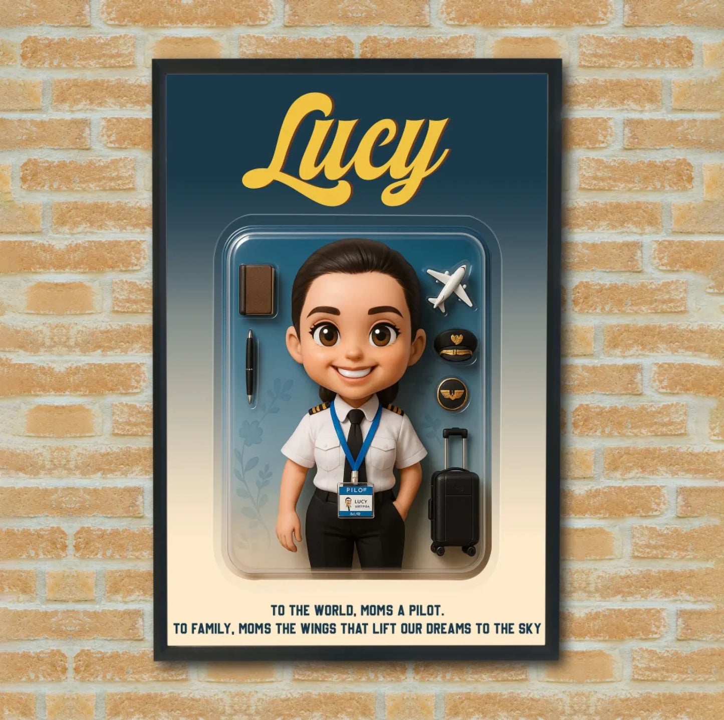 Mother’s Day Gift for Pilot Mom - Custom Chibi Photo & Name – Personalized Wall Art - Custom Choo