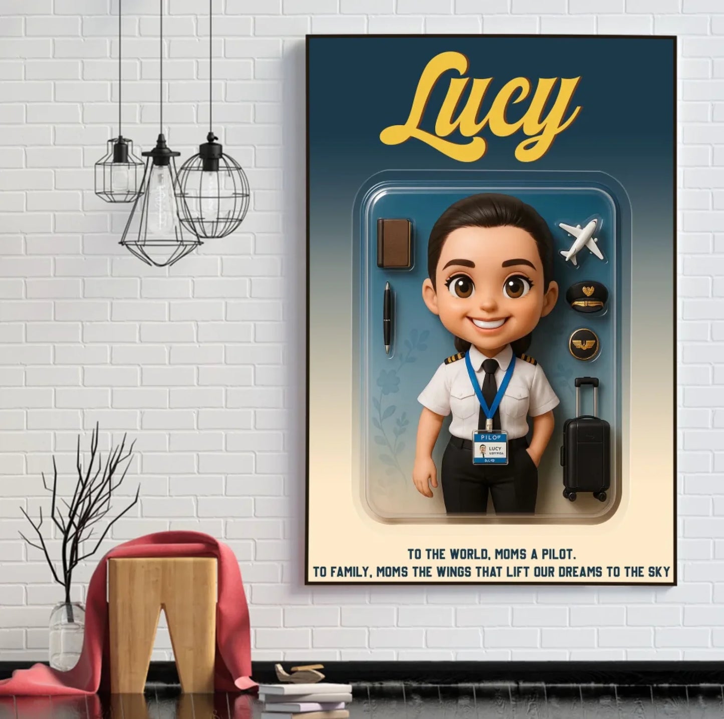 Mother’s Day Gift for Pilot Mom - Custom Chibi Photo & Name – Personalized Wall Art - Custom Choo