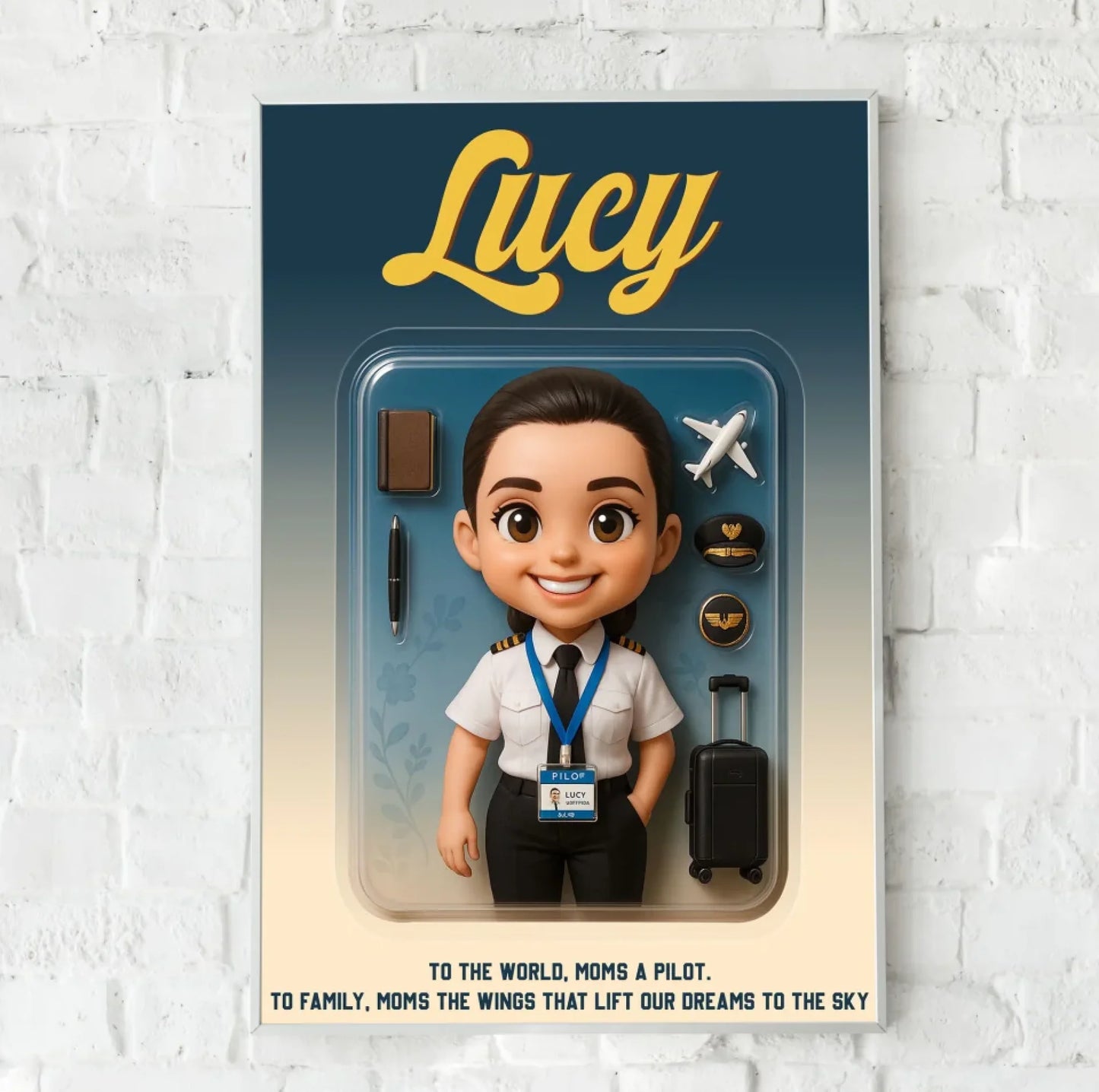 Mother’s Day Gift for Pilot Mom - Custom Chibi Photo & Name – Personalized Wall Art - Custom Choo