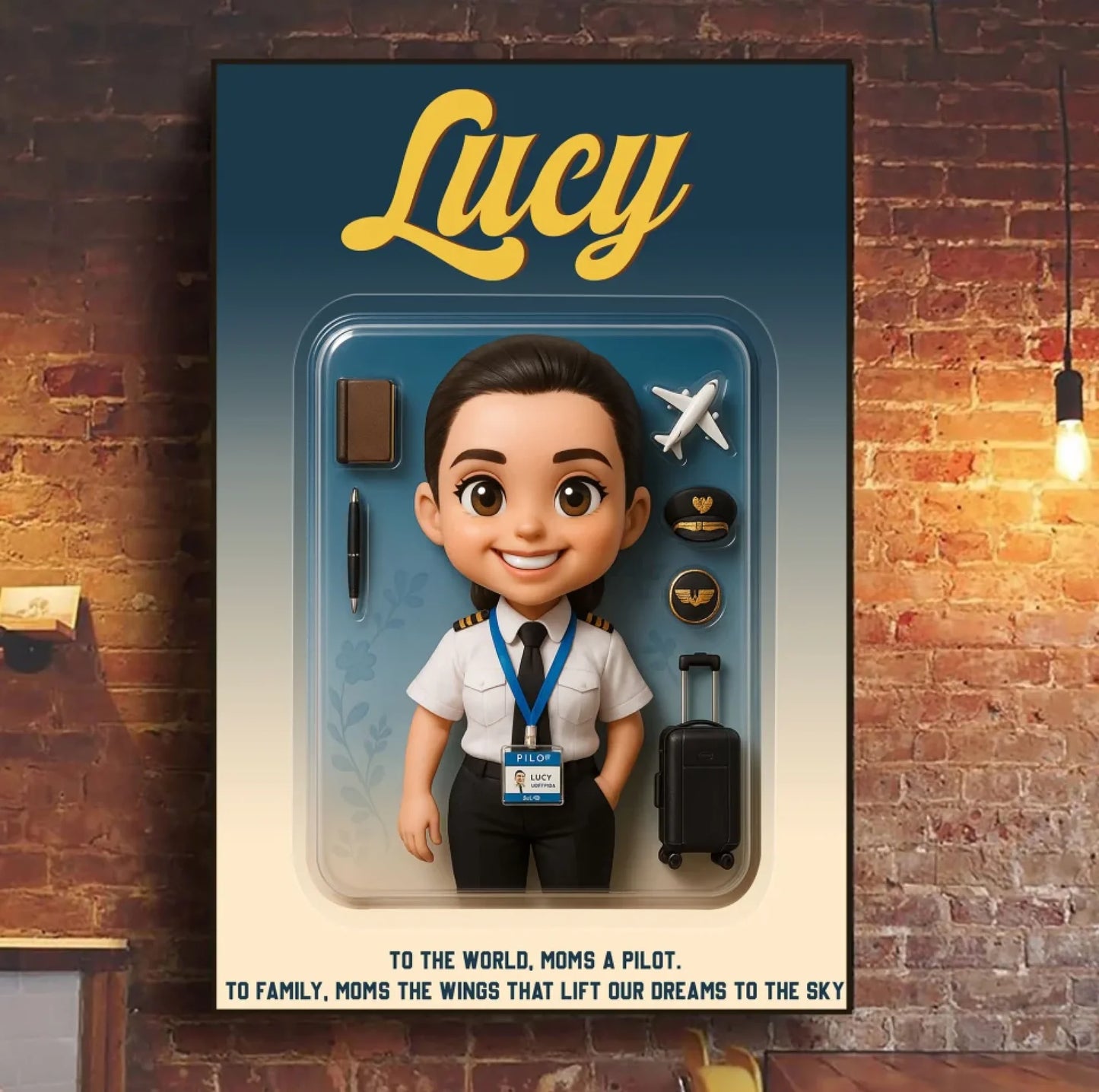 Mother’s Day Gift for Pilot Mom - Custom Chibi Photo & Name – Personalized Wall Art - Custom Choo