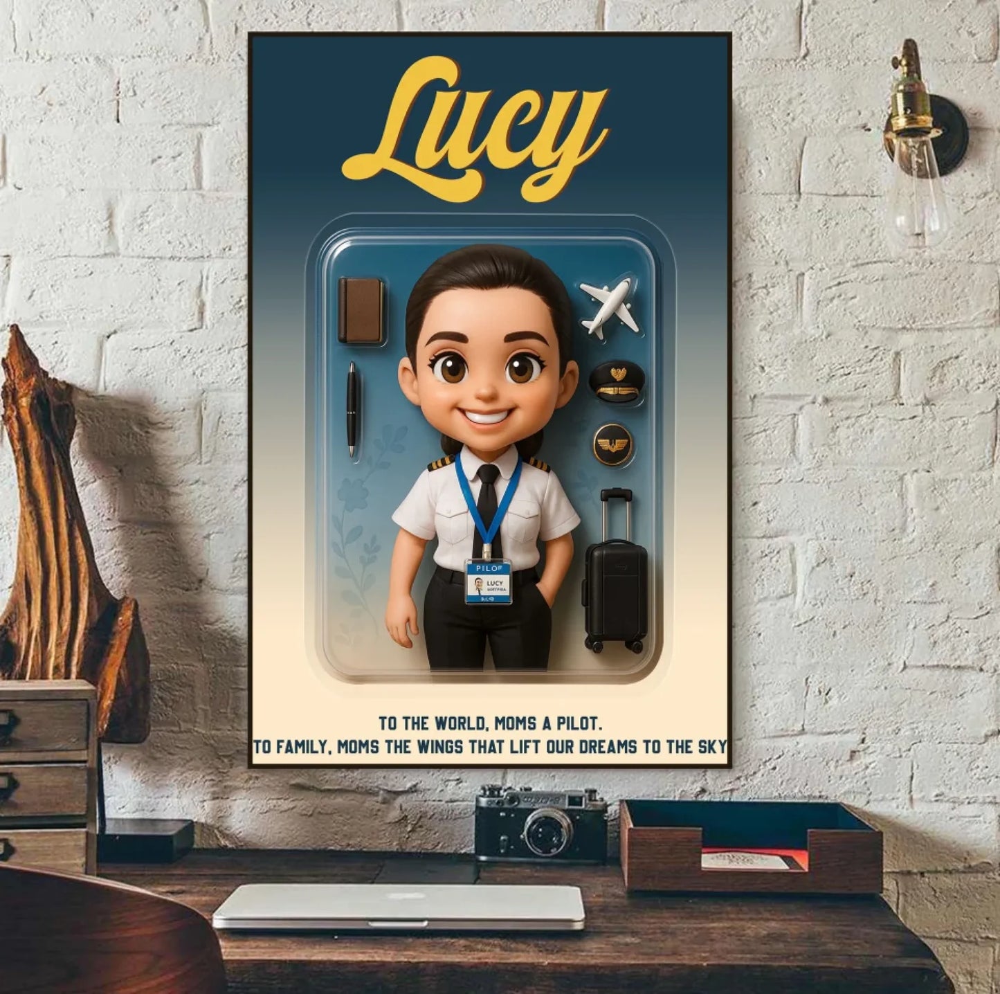 Mother’s Day Gift for Pilot Mom - Custom Chibi Photo & Name – Personalized Wall Art - Custom Choo