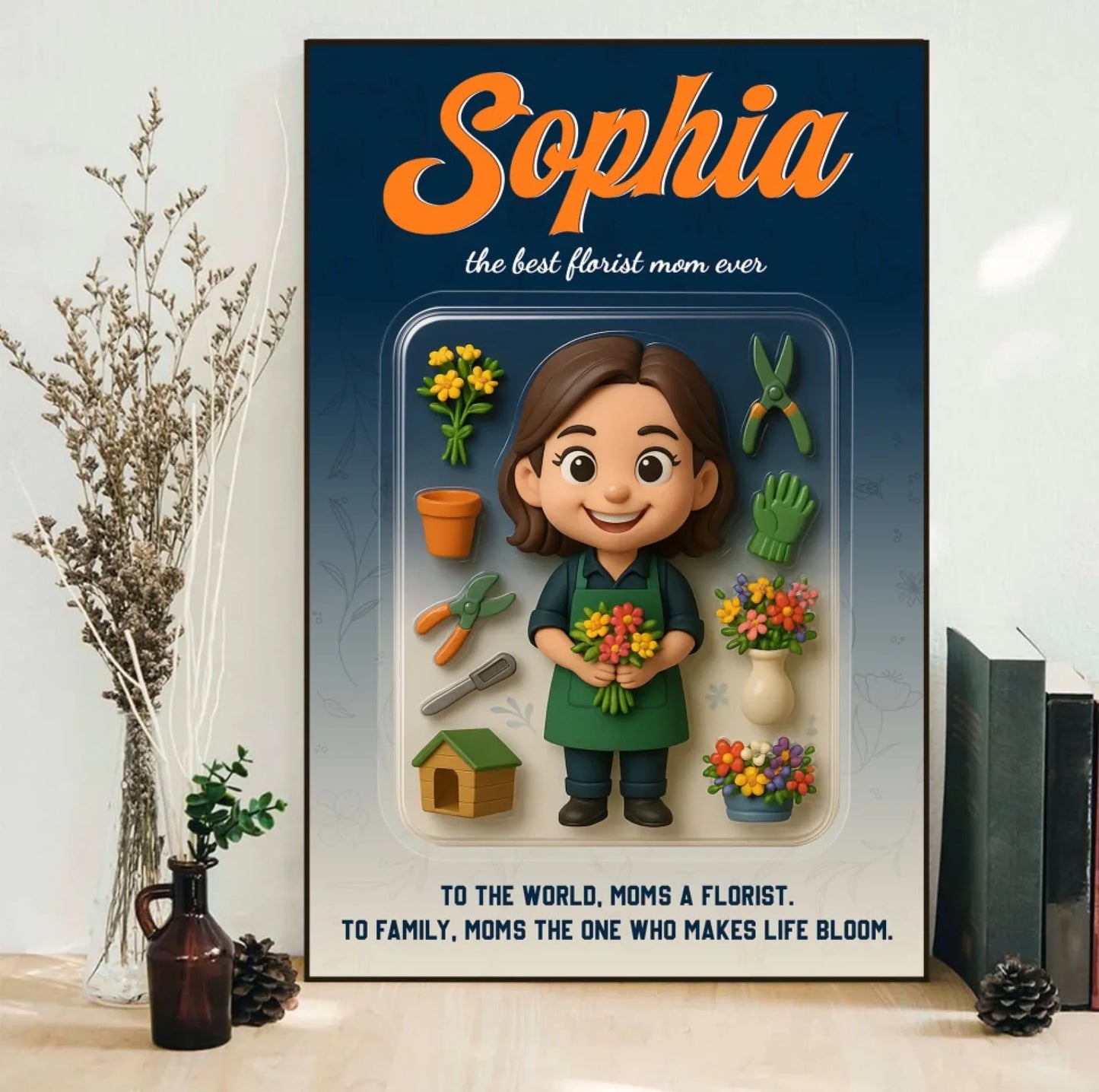 Mother’s Day Gift for Florist Mom - Custom Chibi Photo & Name – Personalized Wall Art - Custom Choo