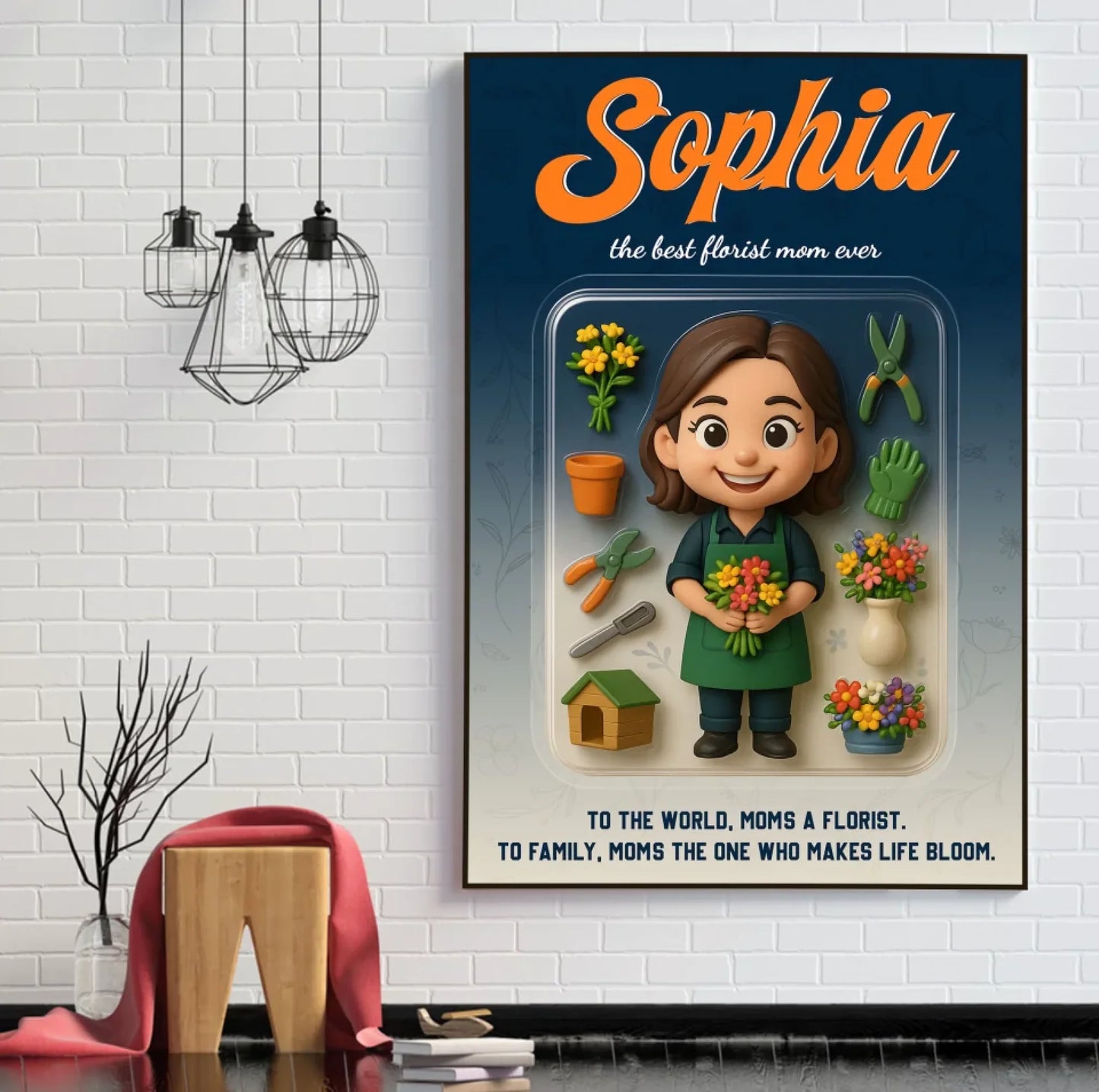 Mother’s Day Gift for Florist Mom - Custom Chibi Photo & Name – Personalized Wall Art - Custom Choo